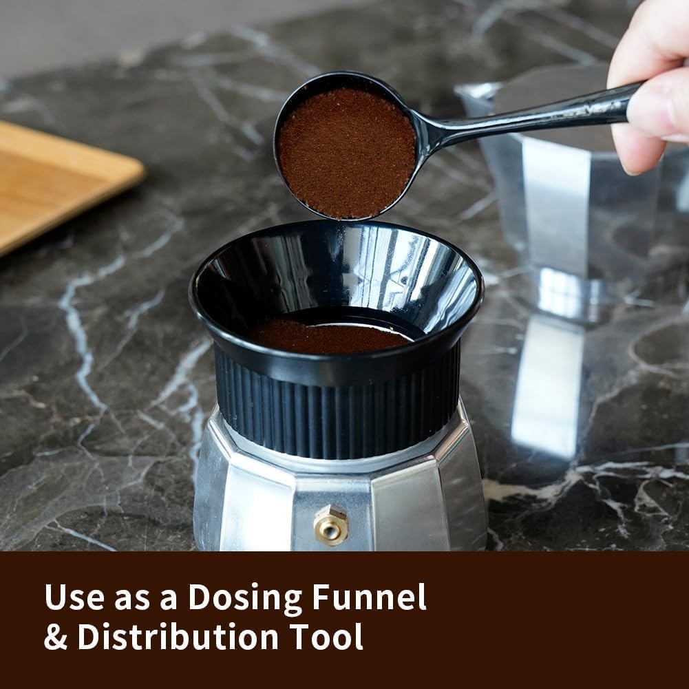 Watchget 60mm Moka Pot Dosing Funnel - Plastic Espresso Coffee Powder Receiver & Distribution Tool for 6-Cup Moka Express, Black | Perfect for Precise Coffee Grounds Measurement & Even Distribution in Home Barista Brewing