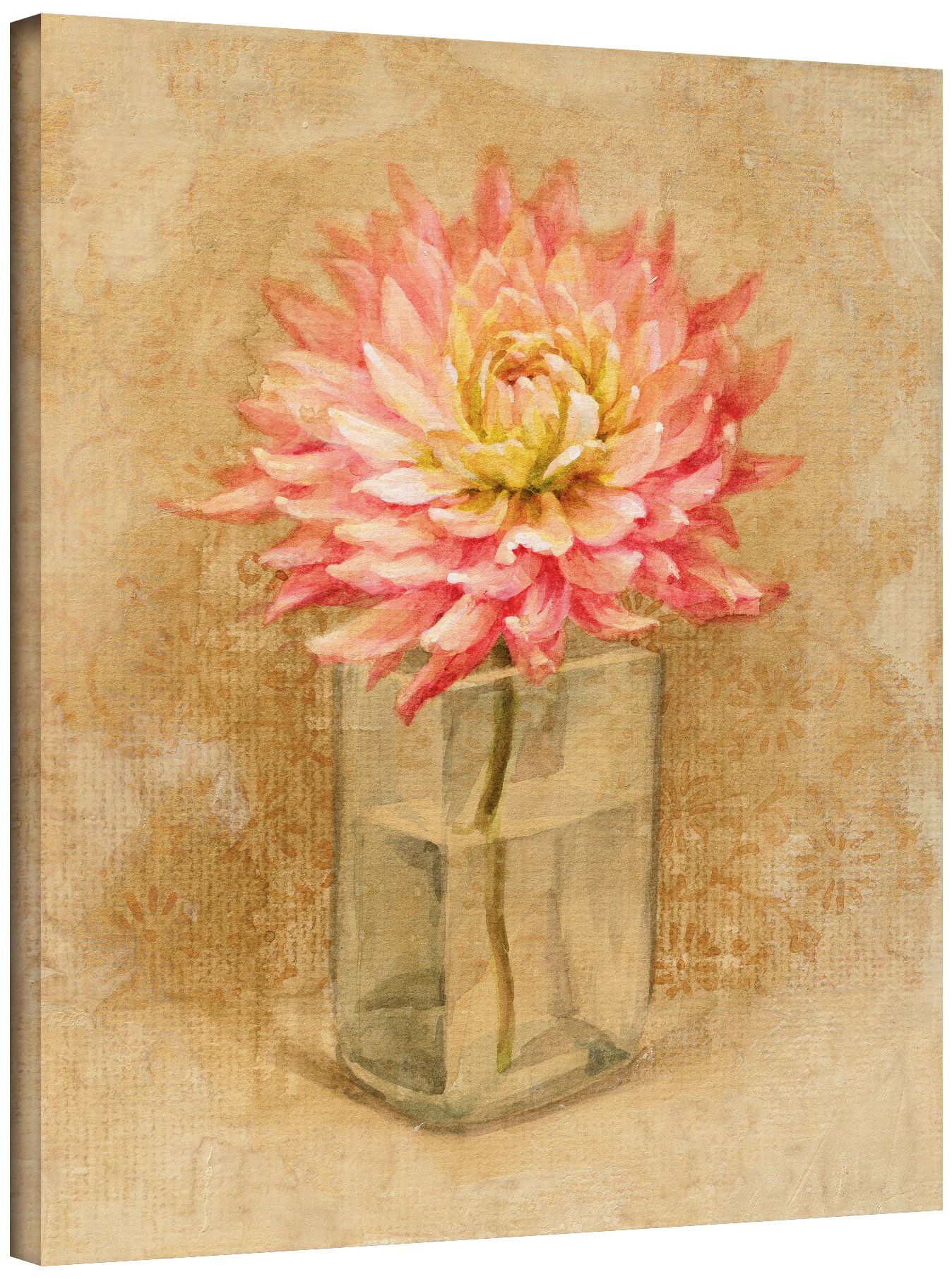 Dahlia Glass Gallery Wrapped Canvas Wall Art - 36x48 Inches Floral Painting for Living Room, Bedroom & Office Decor