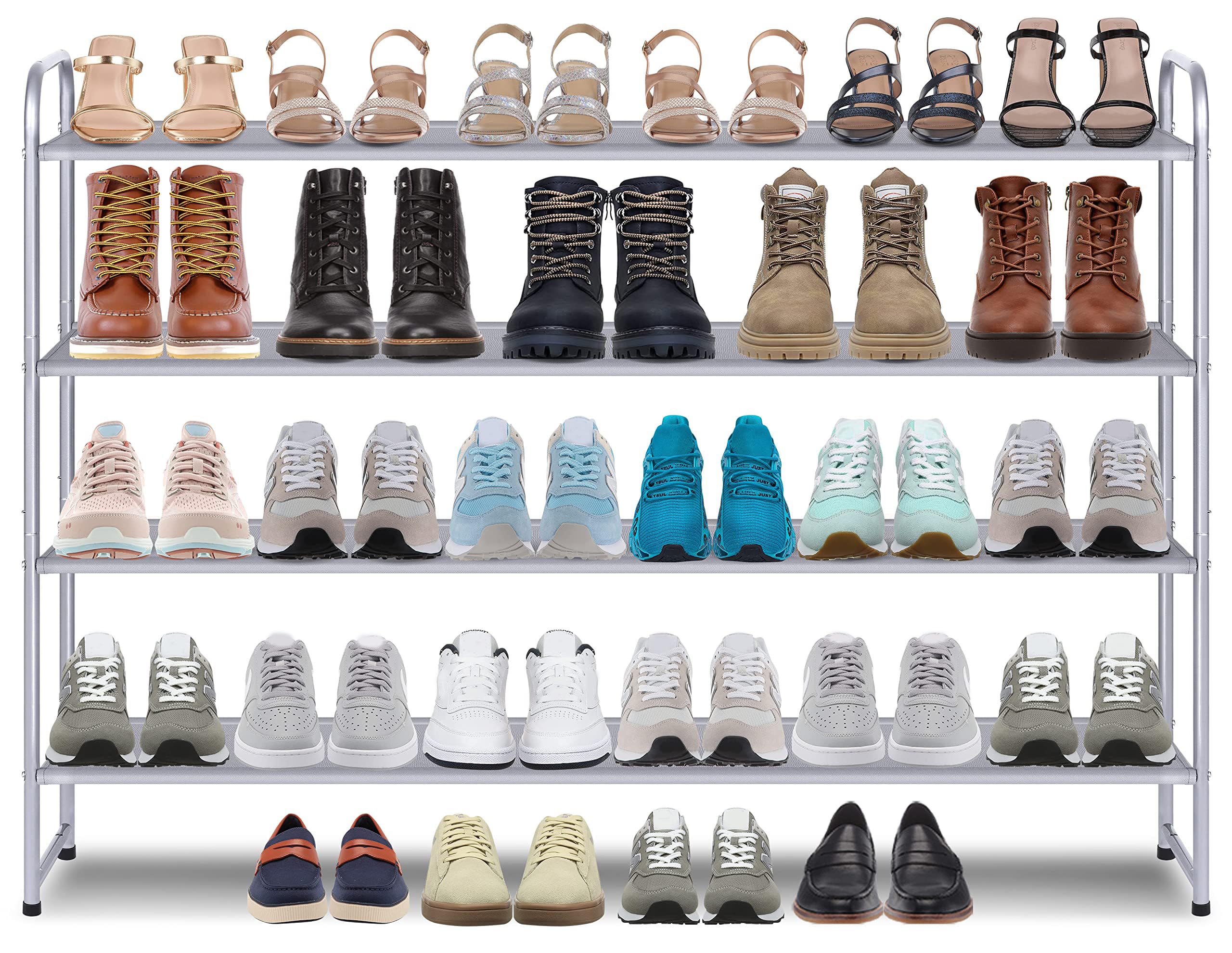 AOODA 4-Tier Stackable Shoe Rack Organizer - Holds 30 Pairs of Shoes, Sneakers, Boots & Heels - Space Saving Closet & Bedroom Storage Shelf (Grey) - Perfect for Small Spaces, Entryways & Dorm Rooms