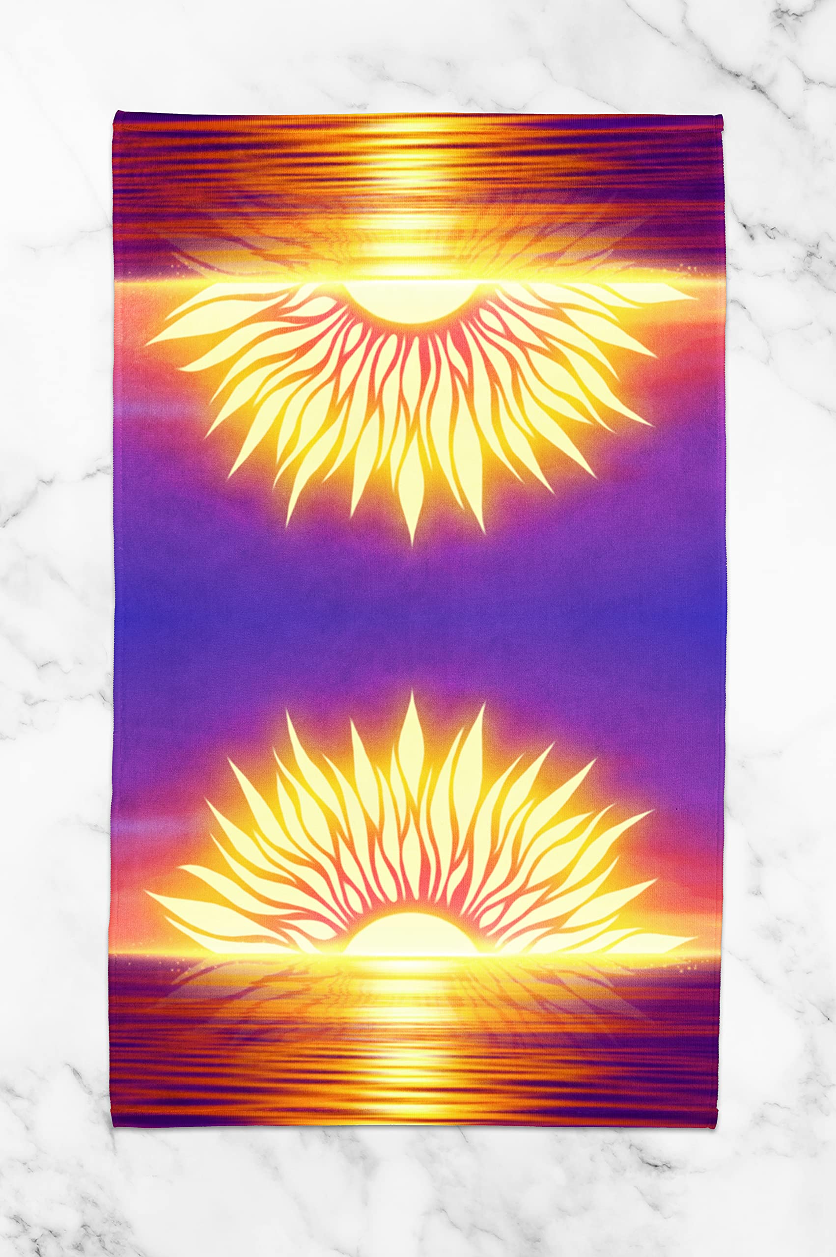Ocean View Sunset Hand Towel - Soft Cotton Terry Cloth Kitchen & Bathroom Towel Set (15