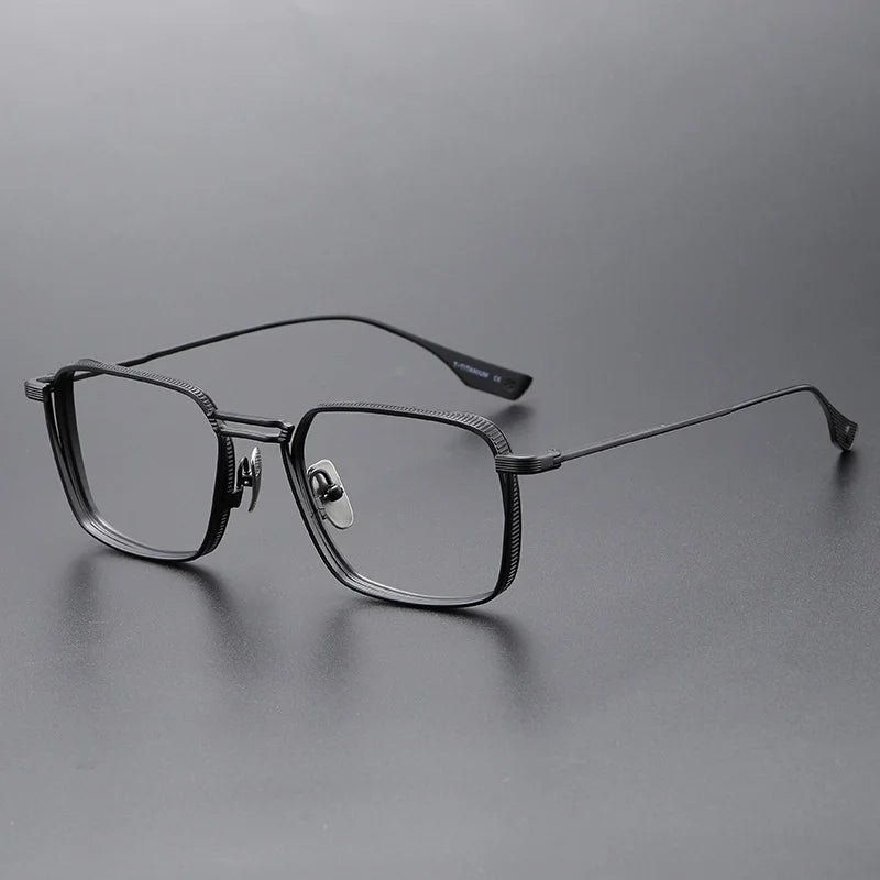 Brightzone Unisex Full Rim Square Double Bridge Titanium Eyeglasses 79405 - Lightweight Durable Frame for Work, Reading & Fashion (Black/Silver)