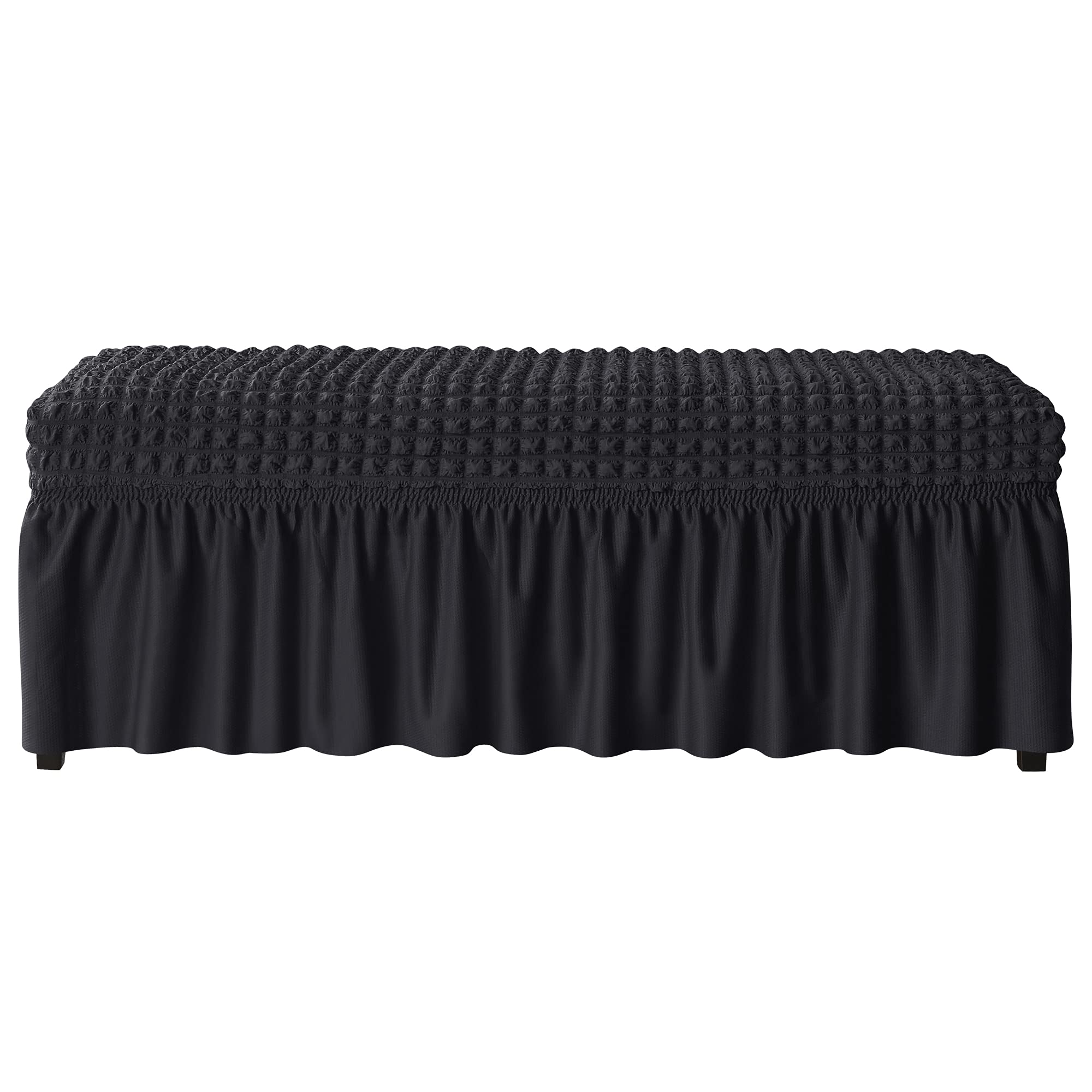 3D Spandex Seersucker Bench Covers - Soft Stretch Upholstered Slipcover for Dining Room, Living Room, Kitchen & Bedroom - Washable & Removable Dining Bench Protector (Black) - Perfect for Home Decor & Furniture Protection