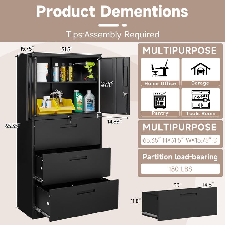 Metal File Cabinet with 3 Drawers - 65