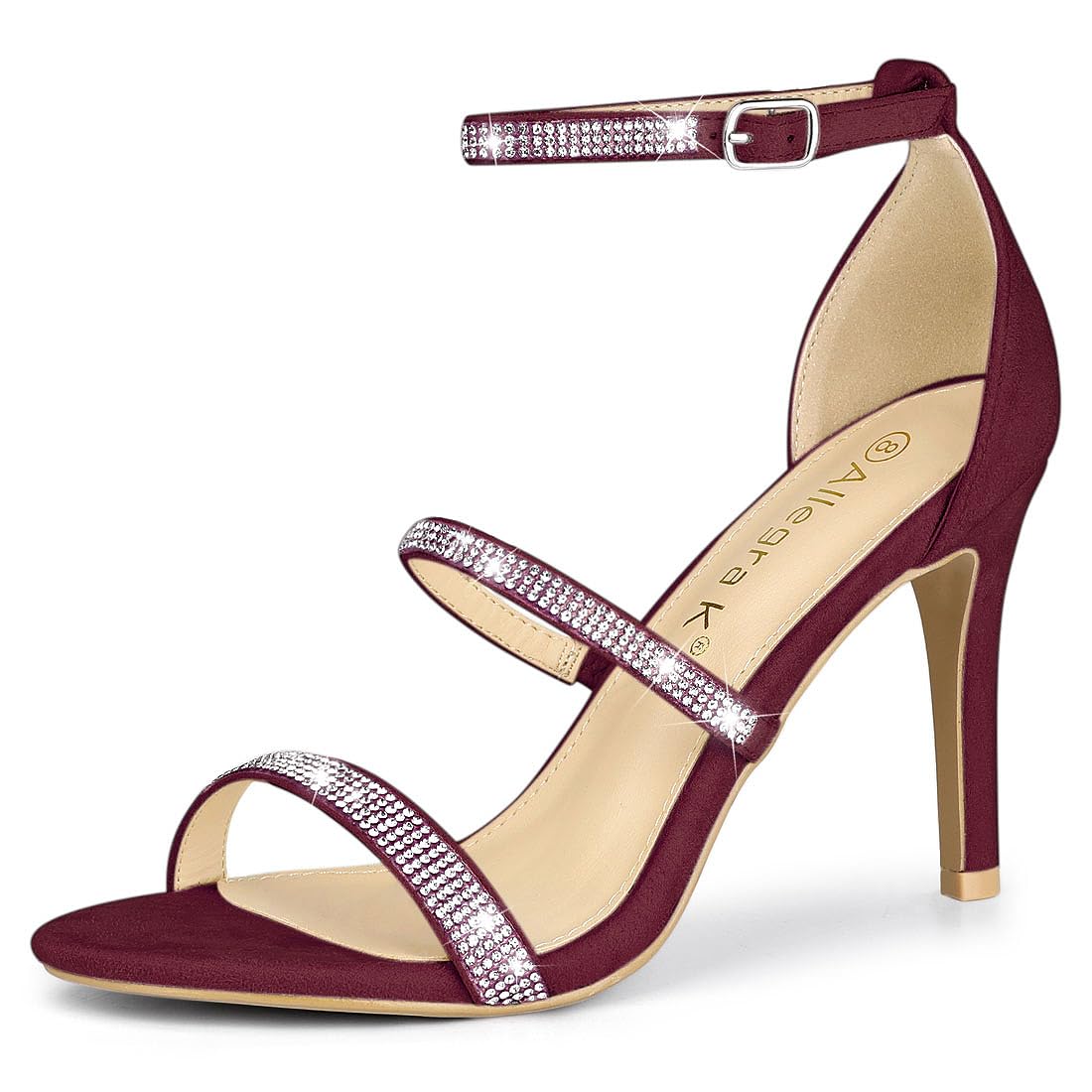 Allegra K Women's Rhinestone Ankle Strap Stiletto High Heel Sandals - Elegant Party Shoes for Weddings, Prom & Evening Events