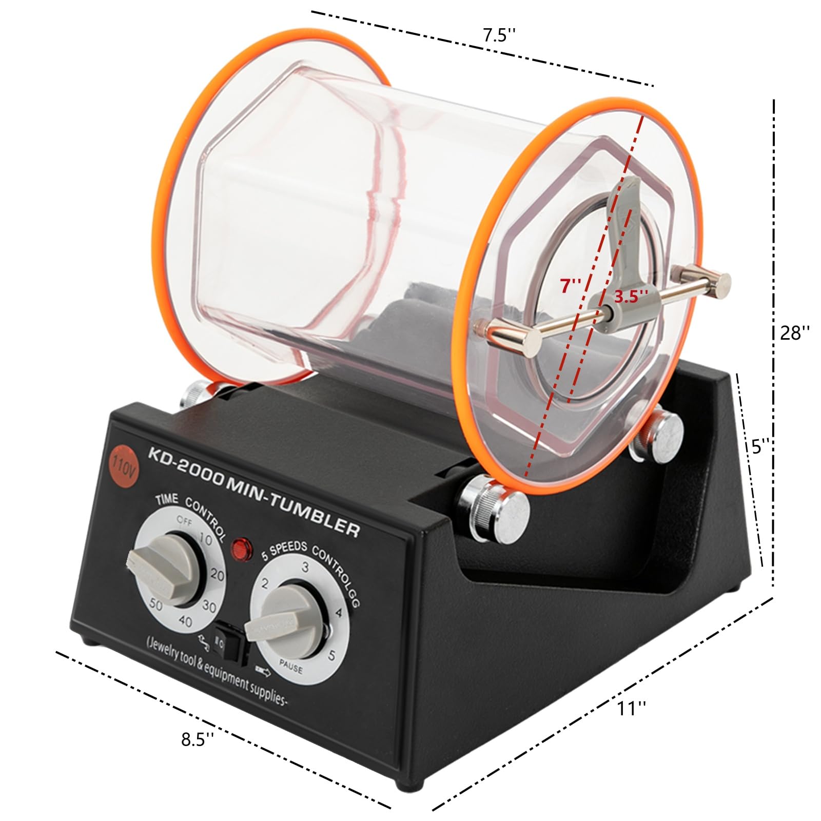 11 LB Rotary Jewelry Polisher Tumbler with Adjustable Timer & Speed - 60W Professional Jewelry Polishing Machine for Metal, Stones & Gemstones - Perfect for Jewelry Making, Lapidary & Metal Finishing Workshop
