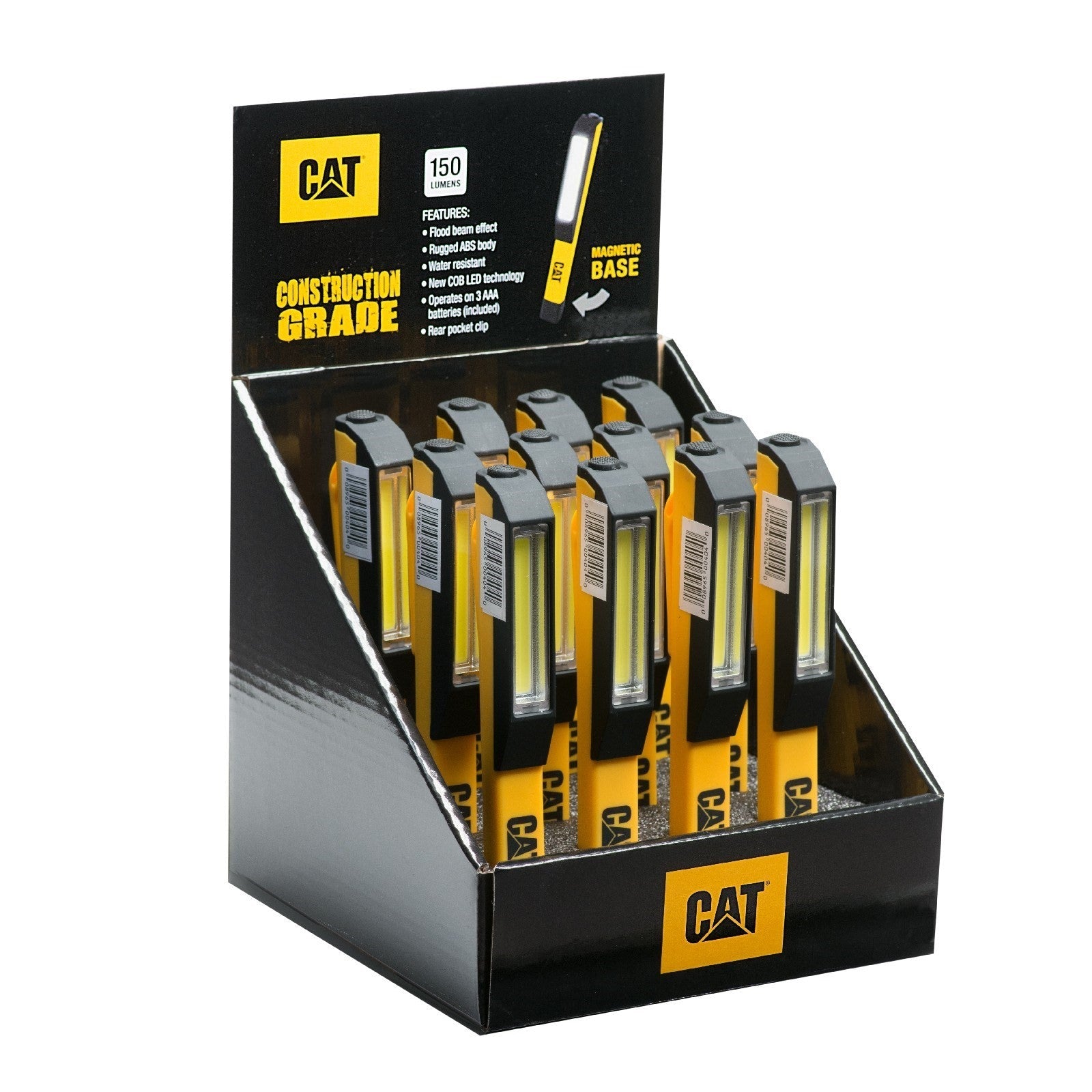 Caterpillar Pocket Cob 175 Lumen LED Flashlight - 12 Pack Multipack for Camping, Hiking & Emergency Kits | Bright Compact Light for Outdoor Adventures