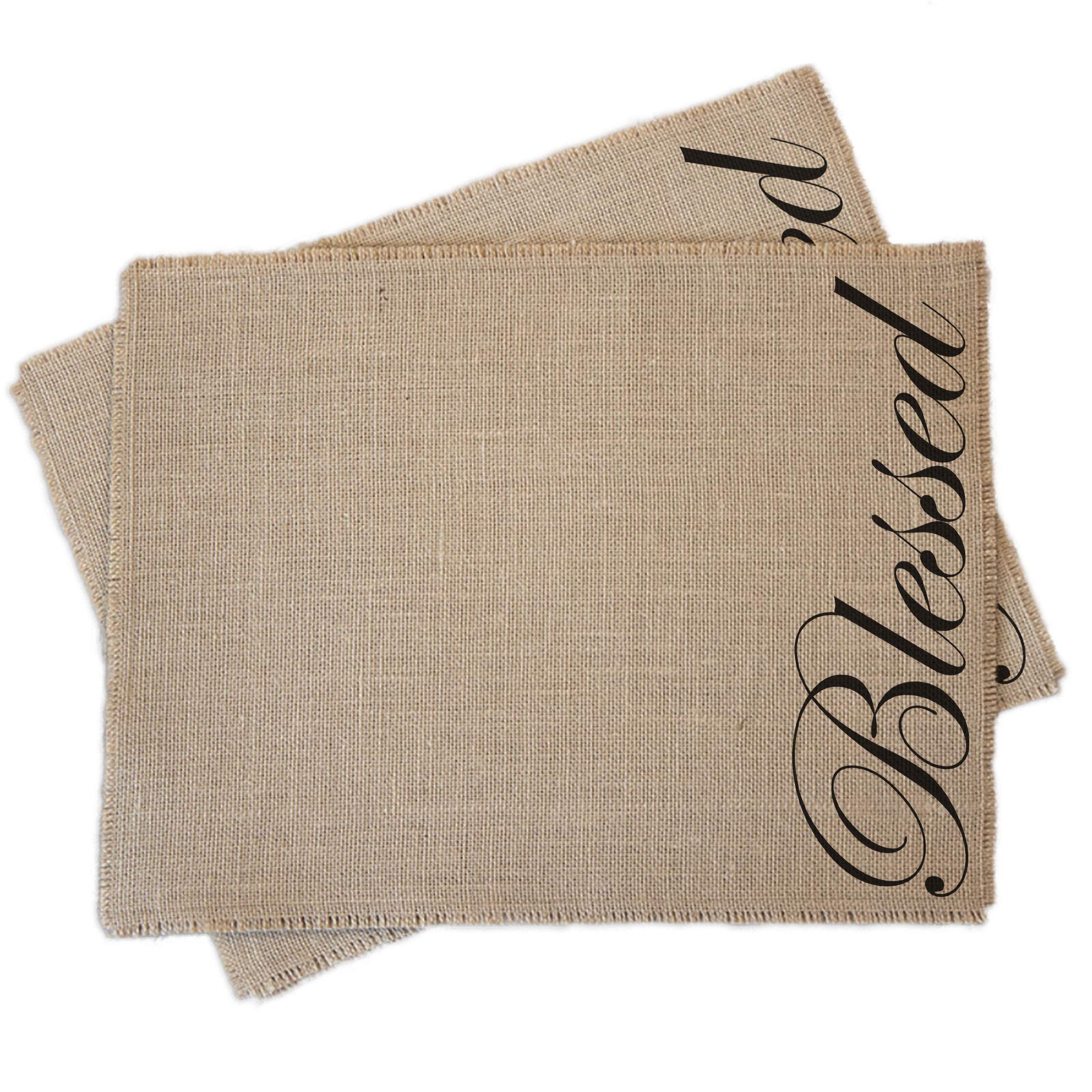 Blessed Burlap Placemats for Dining Table - Rustic Farmhouse Table Decor for Kitchen, Wedding, Party & Home Decor - Set of 4 Reversible Natural Jute Placemats