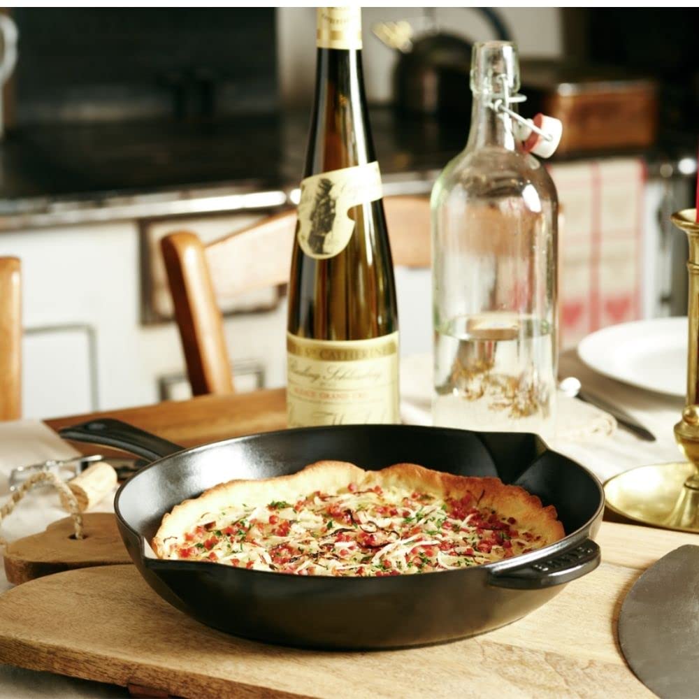STAUB 10-Inch Black Cast Iron Skillet - Pre-Seasoned, Oven & Stovetop Safe - Perfect for Searing, Frying & Baking - Ideal for Steaks, Pancakes & Dutch Baby Pancakes