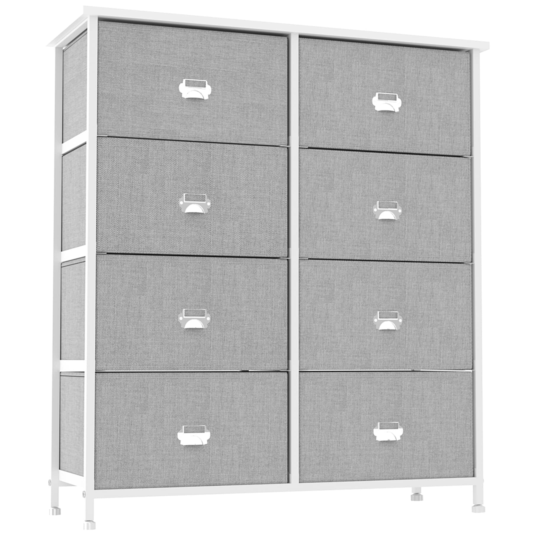 C&AHOME 8-Drawer Fabric Dresser Storage Tower with Fabric Bins - 4-Tier Wide Chest of Drawers for Bedroom, Closet, Living Room & Hallway - Light Grey & White UDDST08G | Perfect for Organizing Clothes, Toys & Home Essentials