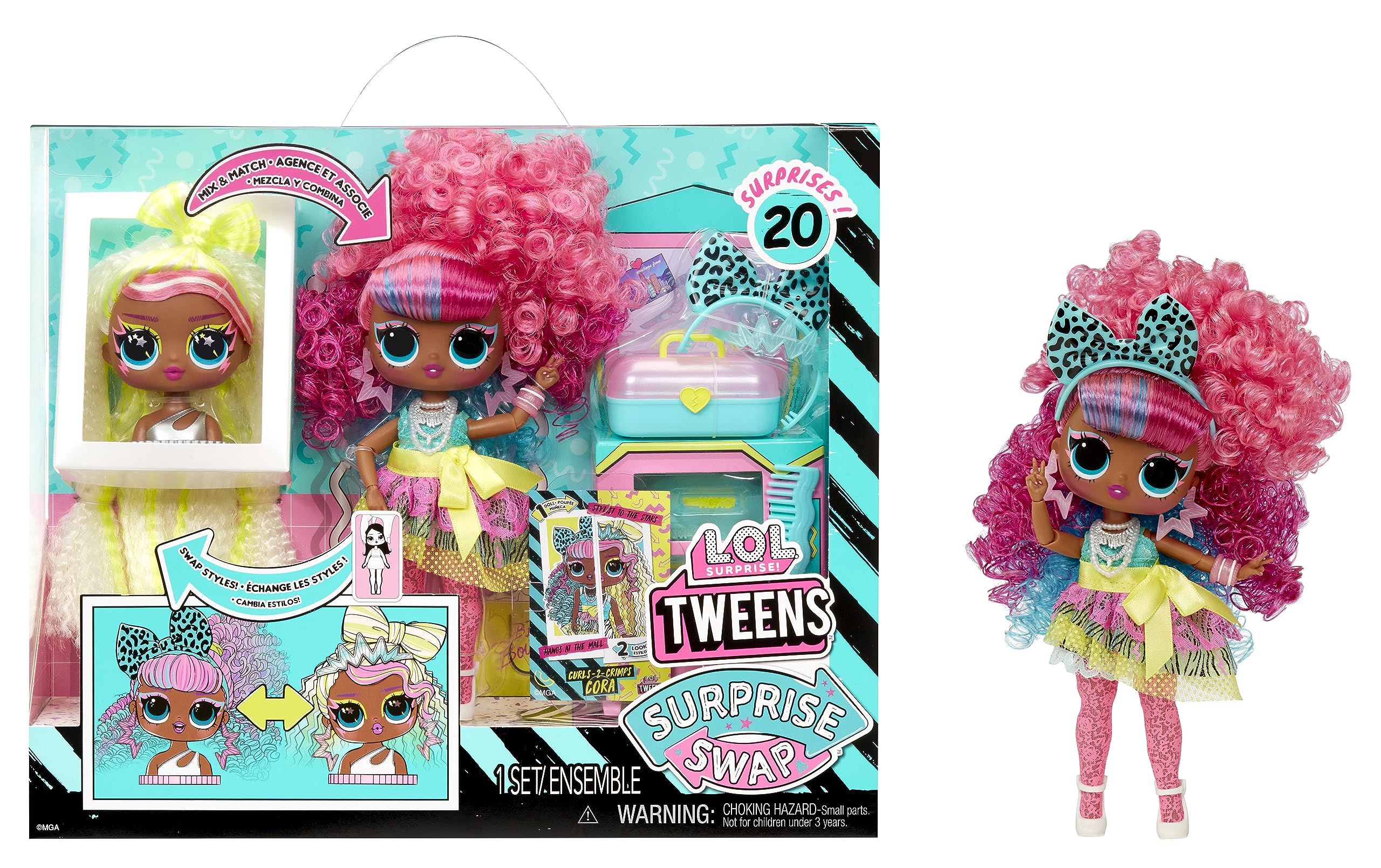 L.O.L. Surprise! Tweens Surprise Swap Curls-2-Crimps Cora Fashion Doll with 20+ Surprises - Styling Head, Fabulous Fashions & Accessories - Perfect Gift for Girls Ages 4+ - Birthday, Christmas & Playtime Fun