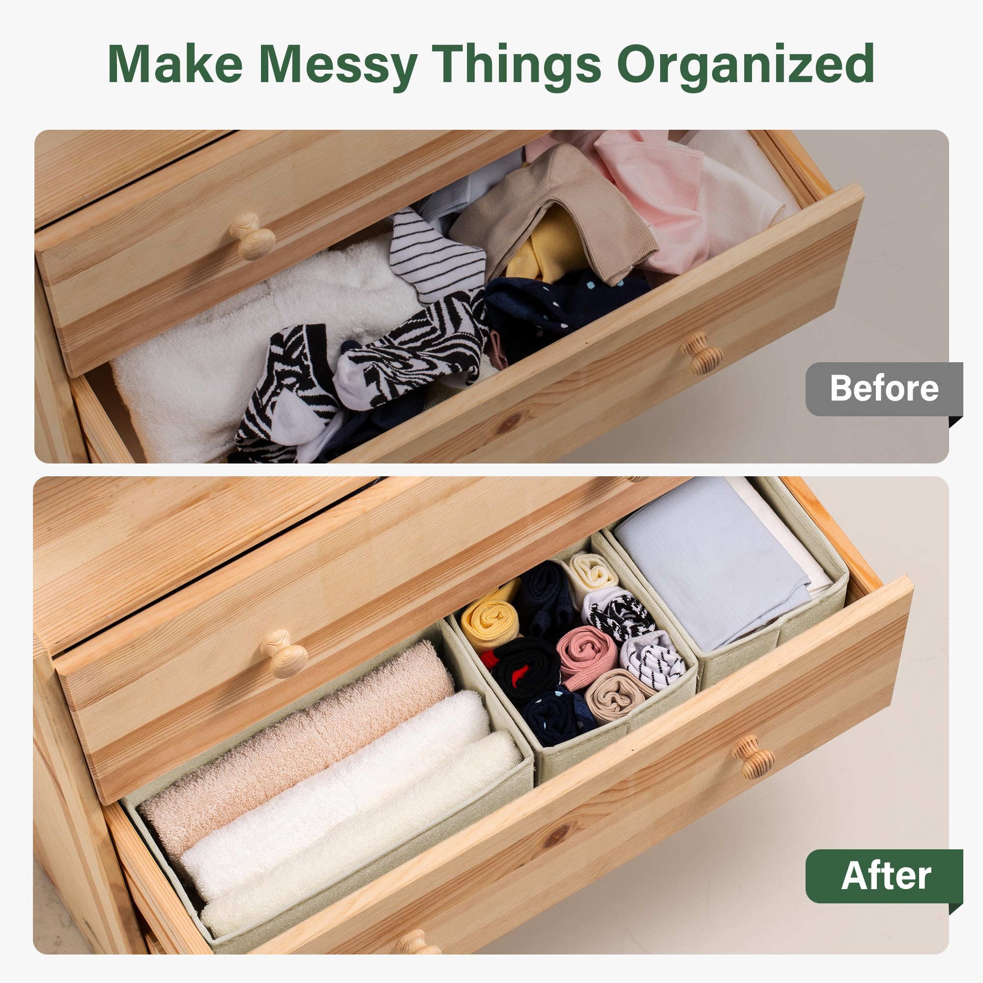 Kootek 16-Pack Foldable Fabric Drawer Organizers - Perfect for Baby Clothes, Underwear, Bras & Socks Storage | Space-Saving Dresser & Closet Organization Solution for Nursery, Bedroom & Travel