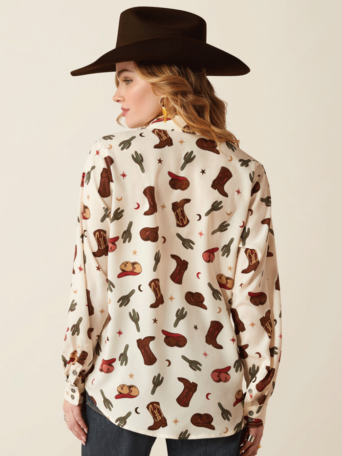 Ariat Women's Homestyle Western Cowgirl Print Shirt - Ivory Floral Design - Perfect for Rodeo, Country Music Festivals & Casual Western Wear