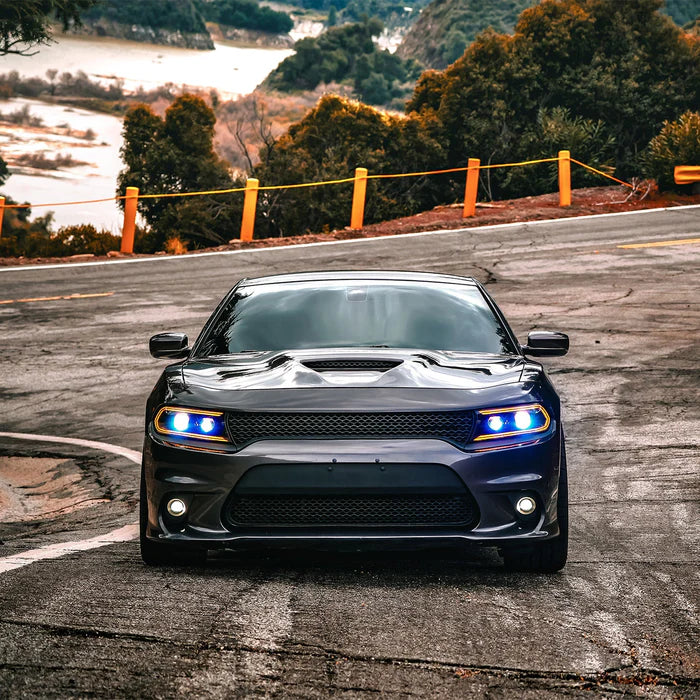 15-23 Dodge Charger LUXX Series LED Projector Headlights Alpha Black - High Performance Lighting Upgrade for Night Driving & Custom Car Builds
