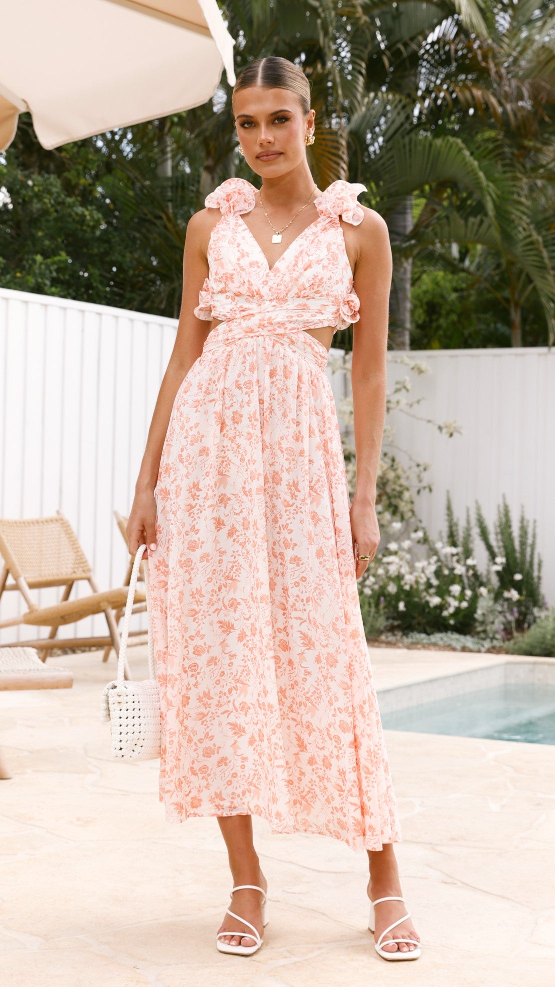 Galilhai Women's Maxi Dress - Apricot Floral Print Summer Beach Dress for Vacation, Party & Casual Wear