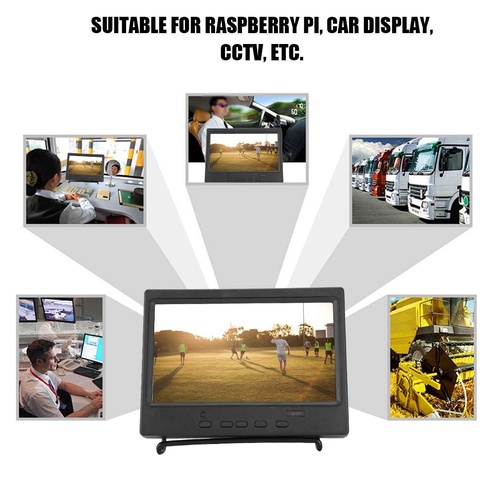 7 Inch Portable HD Monitor with 1024x600 Resolution, HDMI/VGA/AV Input for Raspberry Pi - Multifunction Display for Gaming, Coding & DIY Projects (US)