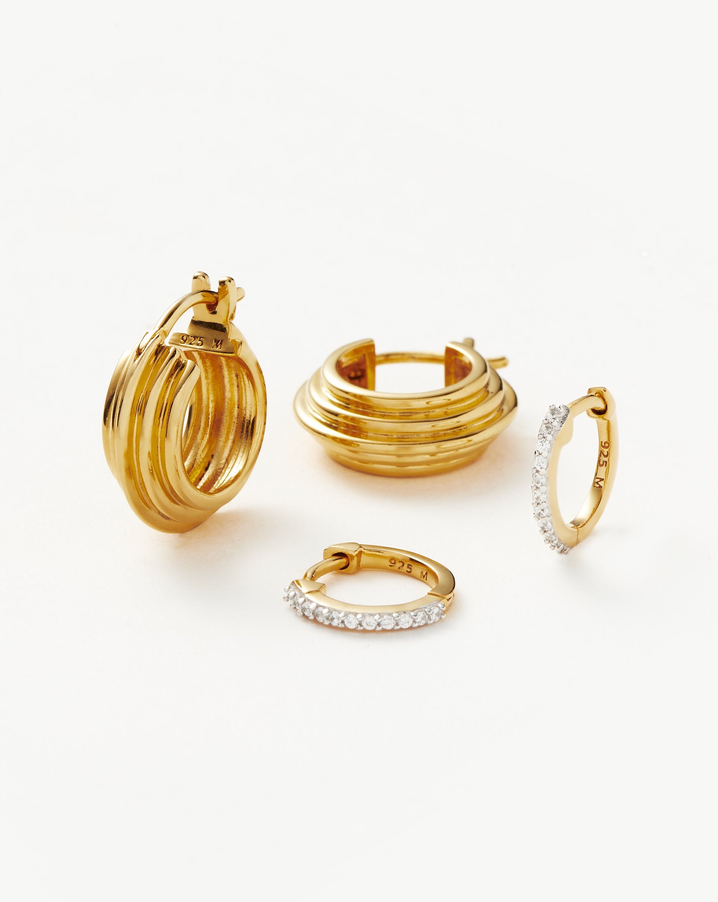 Classic Ridge Mini Hoop Earrings Set - 18k Gold Vermeil Hypoallergenic Dainty Jewelry for Women | Perfect for Everyday Wear, Date Night & Gifting