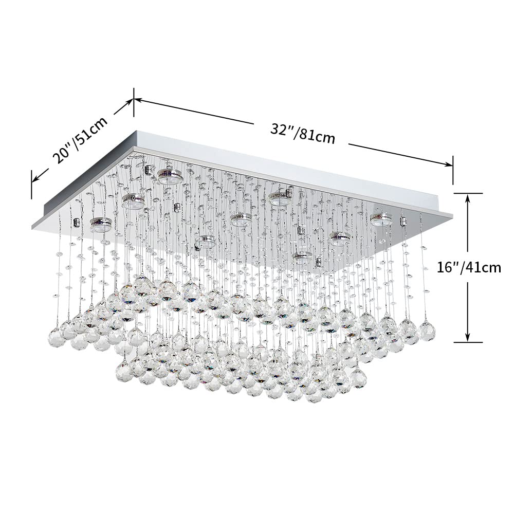 Saint Mossi K9 Crystal Chandelier - 9-Light 2-Tier Modern Flush Mount Ceiling Light Fixture for Bedroom, Dining Room & Living Room (32