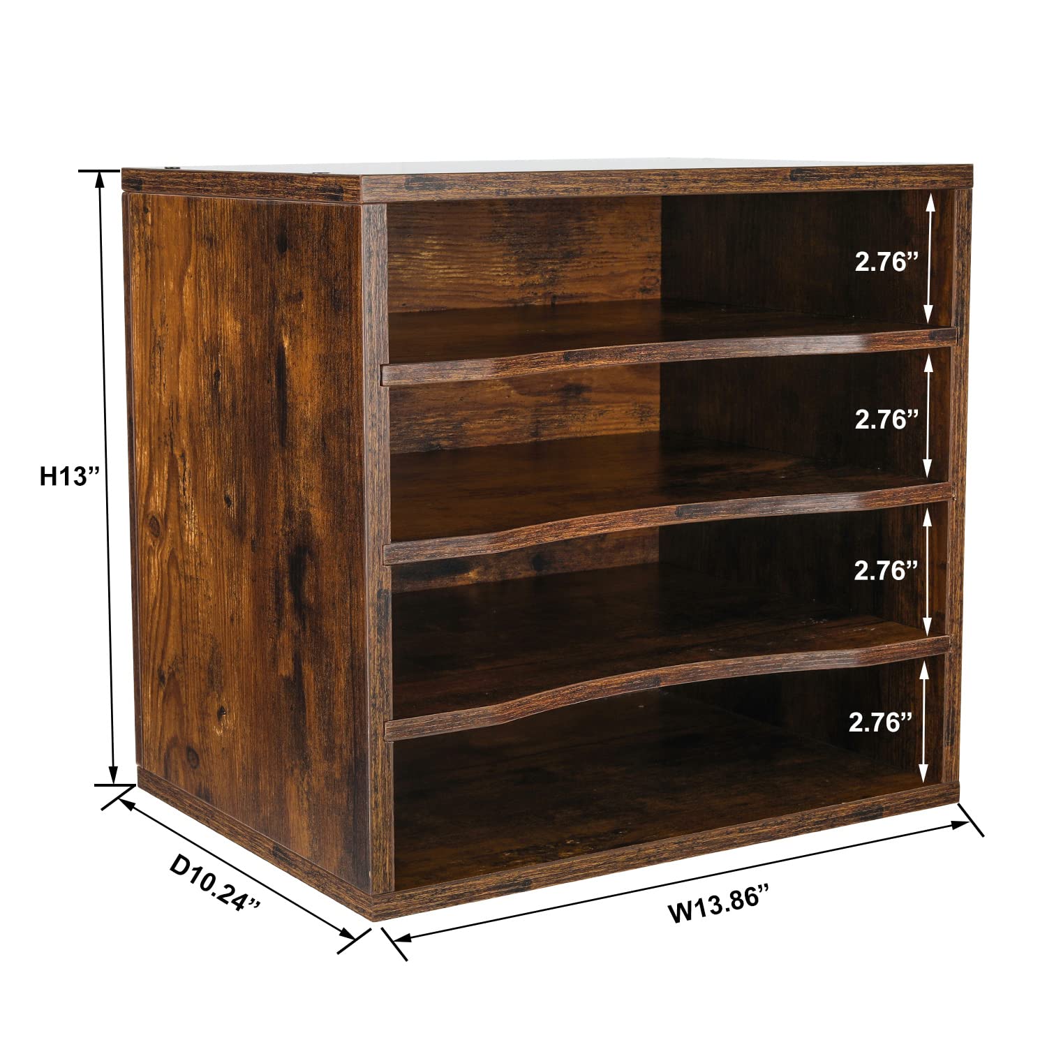 Wood Mail Sorter Organizer - 4 Compartments Desktop File Organizer for Office & Home, Antique Brown