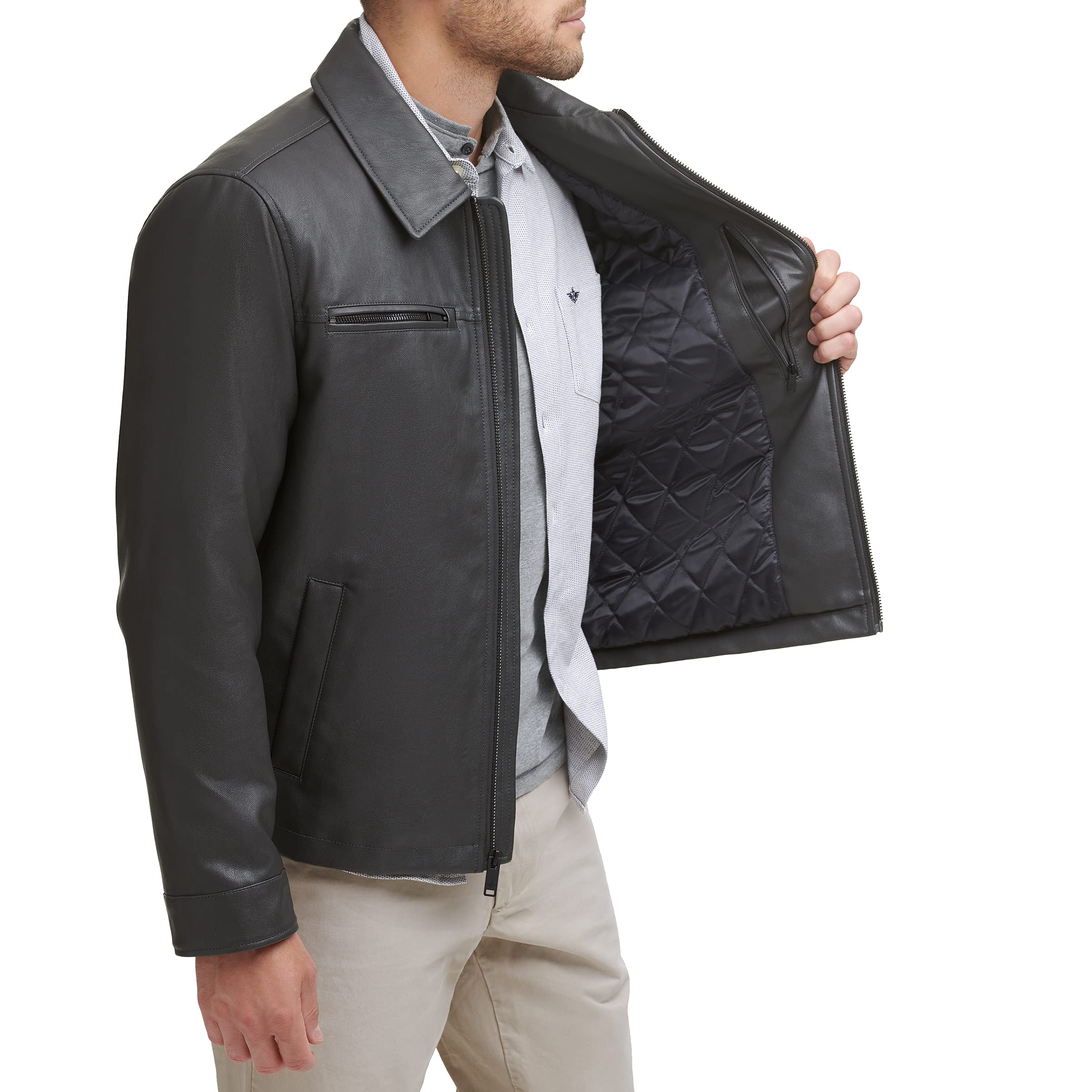 Dockers Men's James Faux Leather Jacket - Classic Biker Style Jacket for Men (Regular, Big & Tall Sizes) - Perfect for Casual Wear, Night Out & Motorcycle Riding