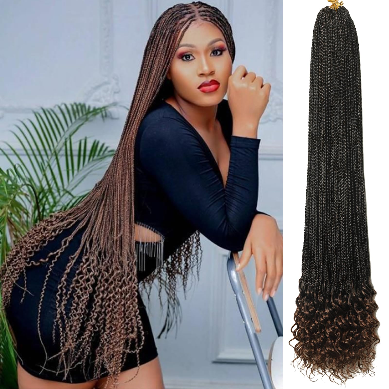 8 Packs Crochet Braids Box Braids with Curly Ends - 30 Inch Goddess Box Braids, T30 Natural Pre-Looped Crochet Hair Extensions for Women | Perfect for Protective Styling, Boho Looks & Everyday Wear