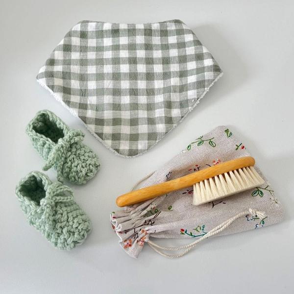 Baby Brush, Dribble Bib & Bootie Set - Newborn Gift Set for Shower, Photography & Daily Use | Soft Hair Care, Drool Protection & Warm Feet