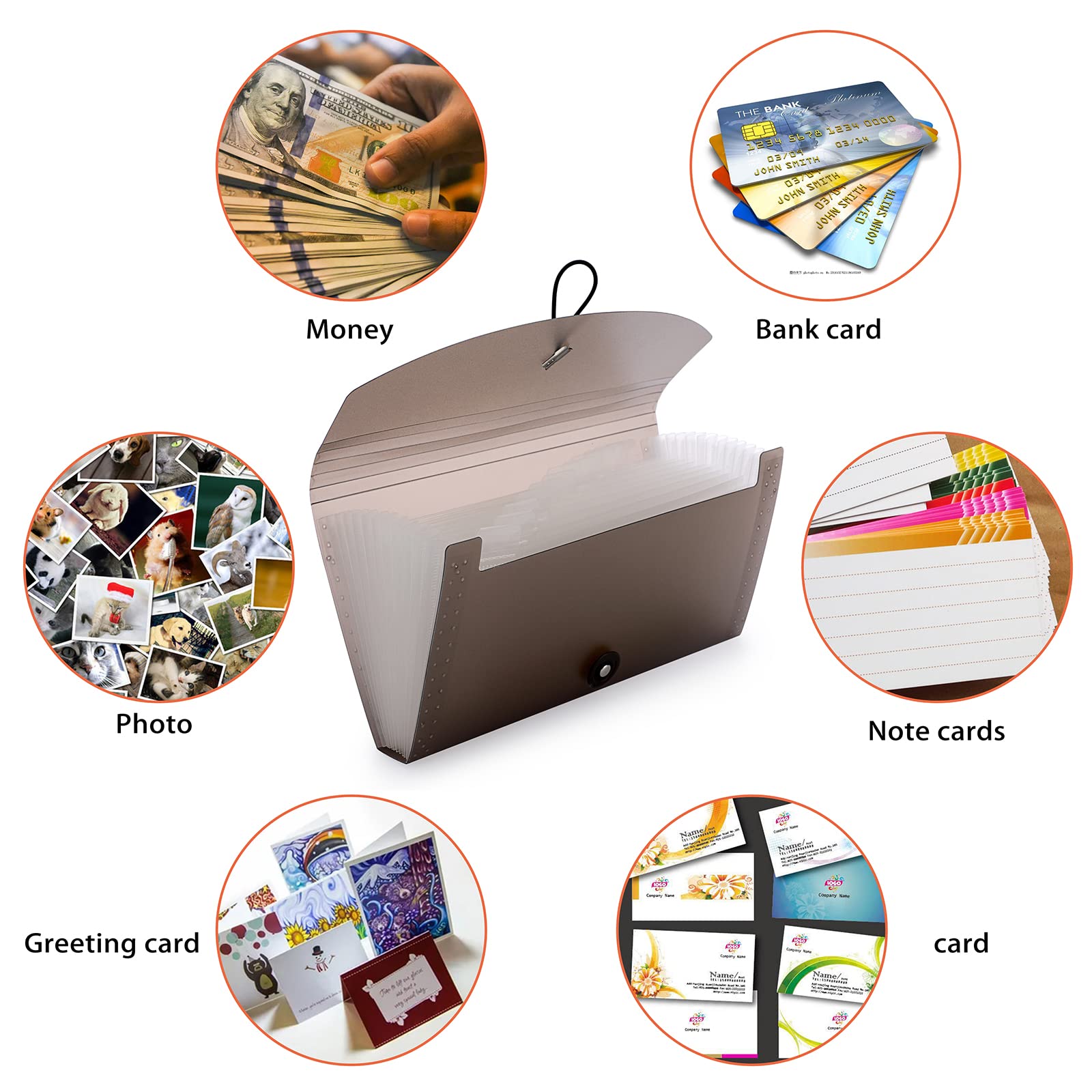 BTSKY 13-Pocket Expanding File Folder – Accordion Organizer for Cards, Tickets, Bills & Documents – Translucent Coffee Plastic Wallet Case – Perfect for Home, Office & School Organization