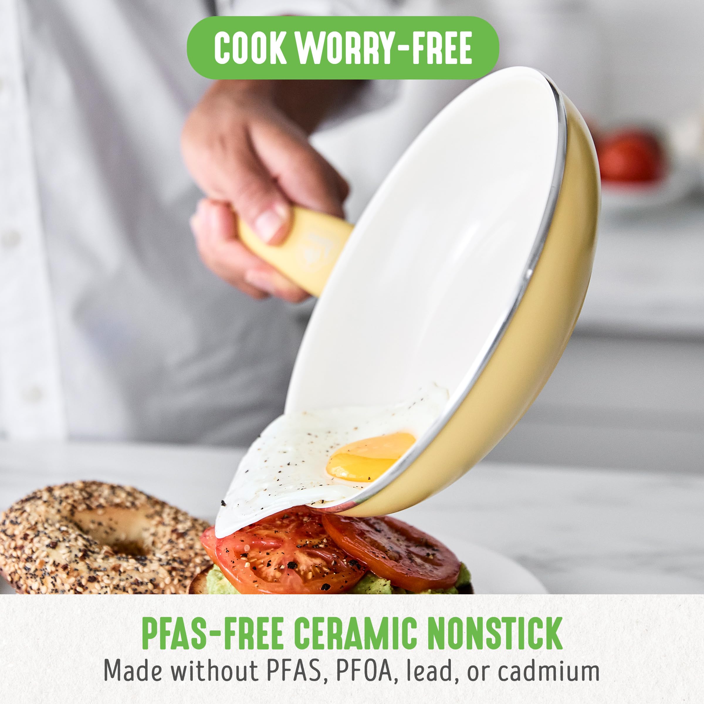 GreenLife Soft Grip 16-Piece Non-Toxic Cookware Set | PFAS-Free Ceramic Nonstick Pots & Pans | Frying Pan, Saucepan, Saute Pan with Glass Lids | Stay-Cool Handles, Wobble-Free Base | Dishwasher & Oven Safe | Perfect for Healthy Cooking & Family Meals | Vibrant Yellow