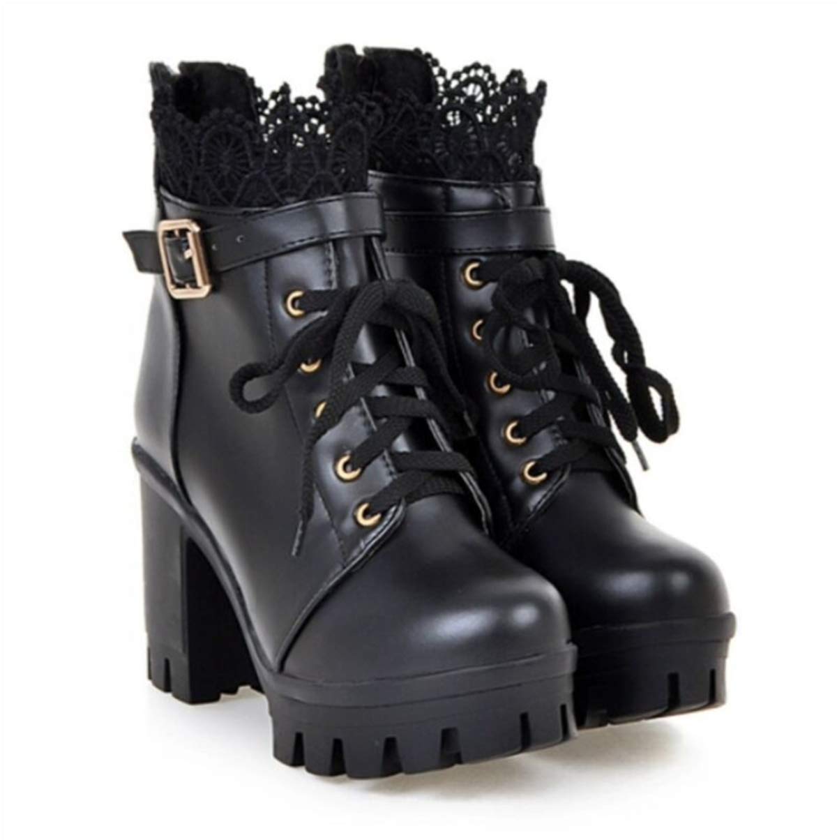 Women's Thick High Heel Ankle Boots - Leather Lace Up Martin Boots for Ladies, Stylish Student Shoes | Perfect for Winter Fashion, Office Wear & Casual Outfits