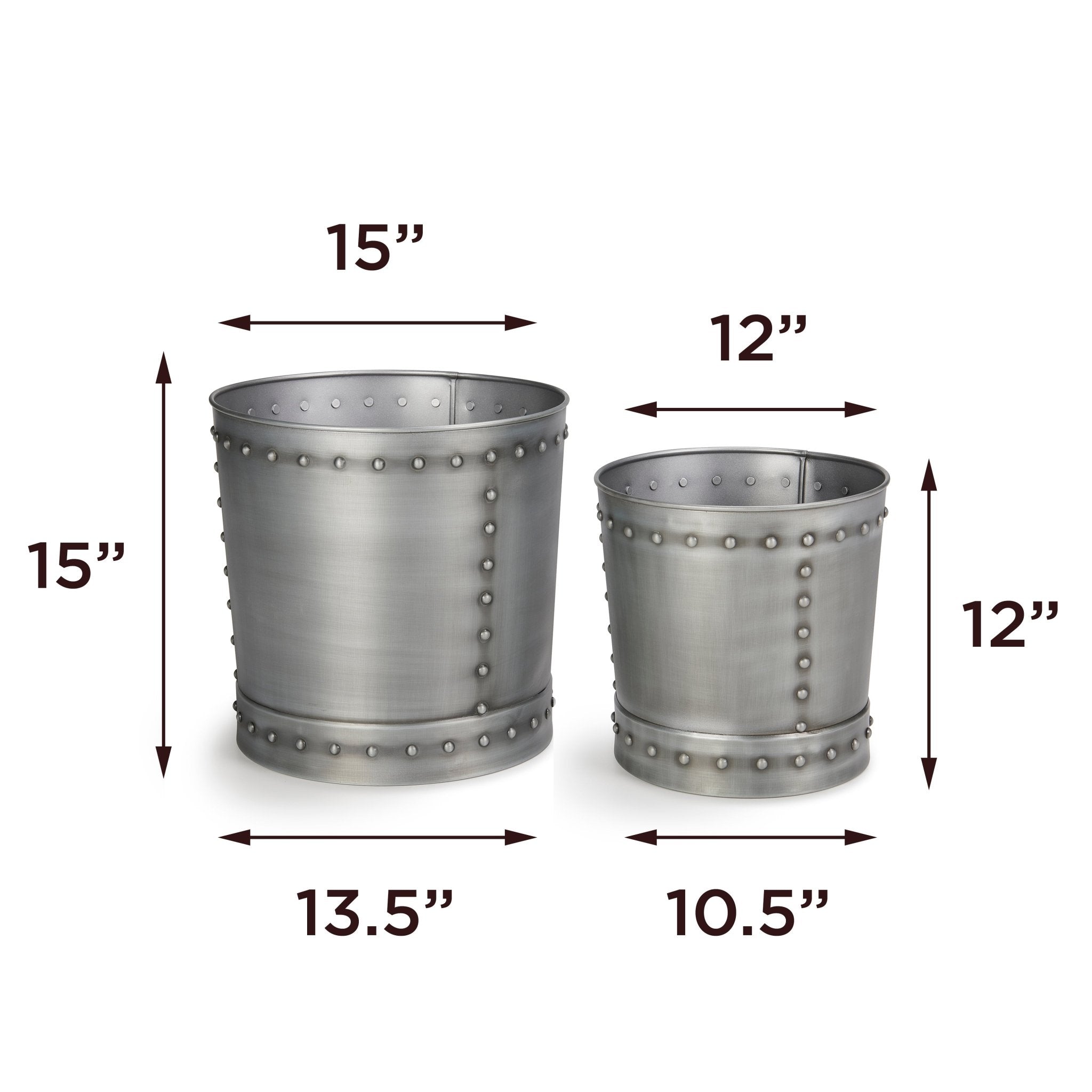 Large Riveted Zinc Planter Set of 2 - Modern Outdoor Garden Decor for Patio, Balcony & Home Entrance (12 Inch) | Durable Weather-Resistant Flower Pots