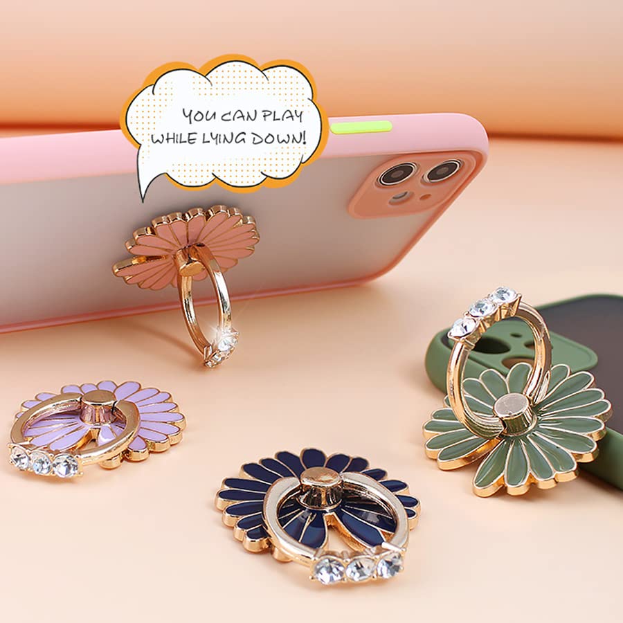 360° Rotating Phone Ring Holder Stand - 6 Pack Daisy Grip Finger Ring for Cell Phone & Tablet Case Accessories | Perfect for Hands-Free Viewing, Gaming, and Secure Grip While Commuting