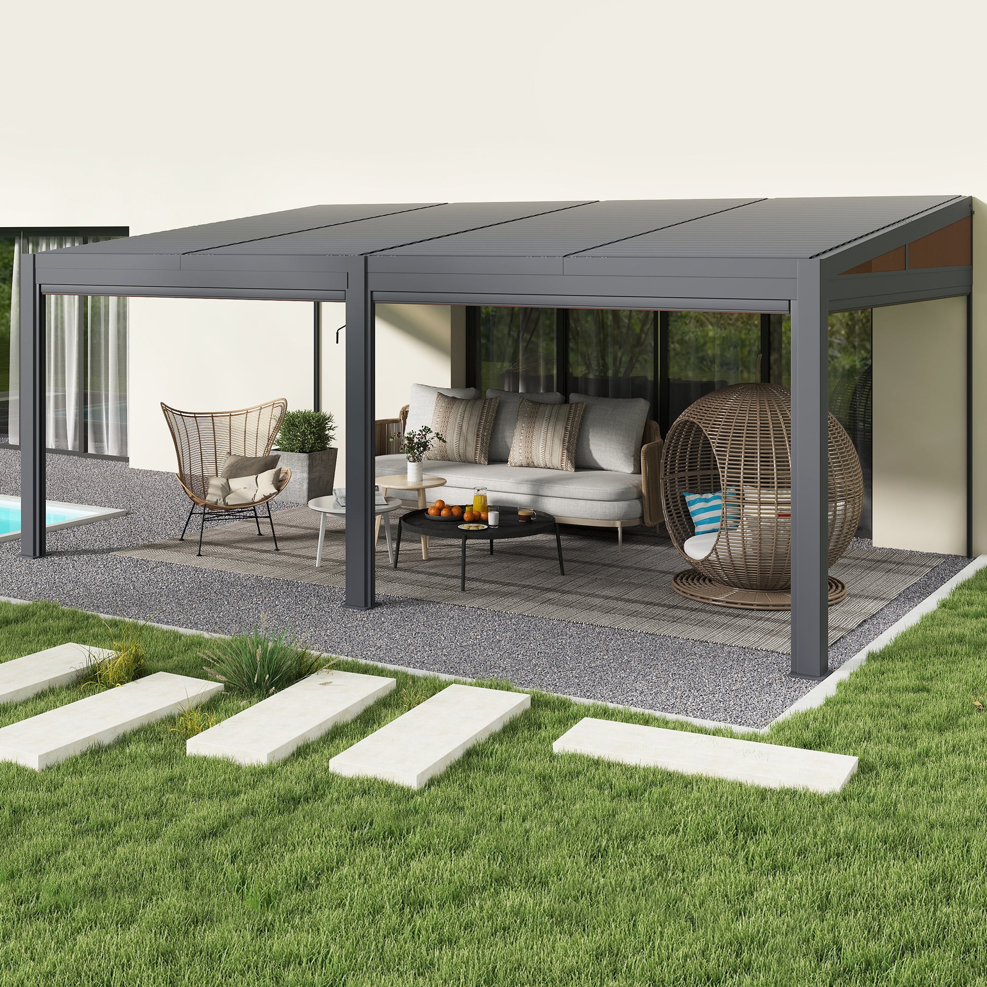 EROMMY 12x20 Wind Resistant Pergola Attached to Roof - Durable Outdoor Patio Cover for Backyard, Garden, and Deck - Perfect for Shade, Entertaining, and Relaxation