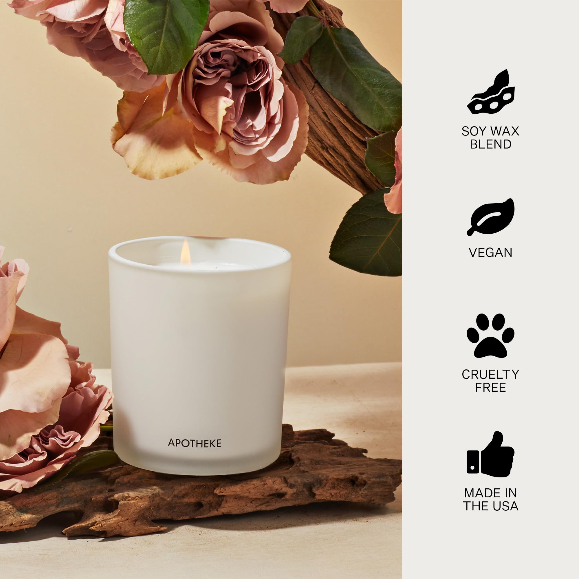 Apotheke 3-Wick Candles - Santal Rock Rose Scented Soy Wax Candles for Home, Spa & Relaxation | Long-Lasting Fragrance for Bedroom, Bathroom & Meditation