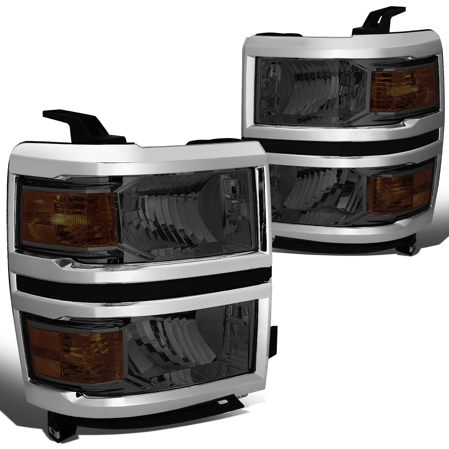 DNA MOTORING HL-OH-CSIL14-SM-AM Smoke Lens Amber LED Headlights Compatible with 2014-2015 Chevy Silverado 1500 - Upgrade Your Truck's Style & Night Visibility for Off-Roading and Daily Driving