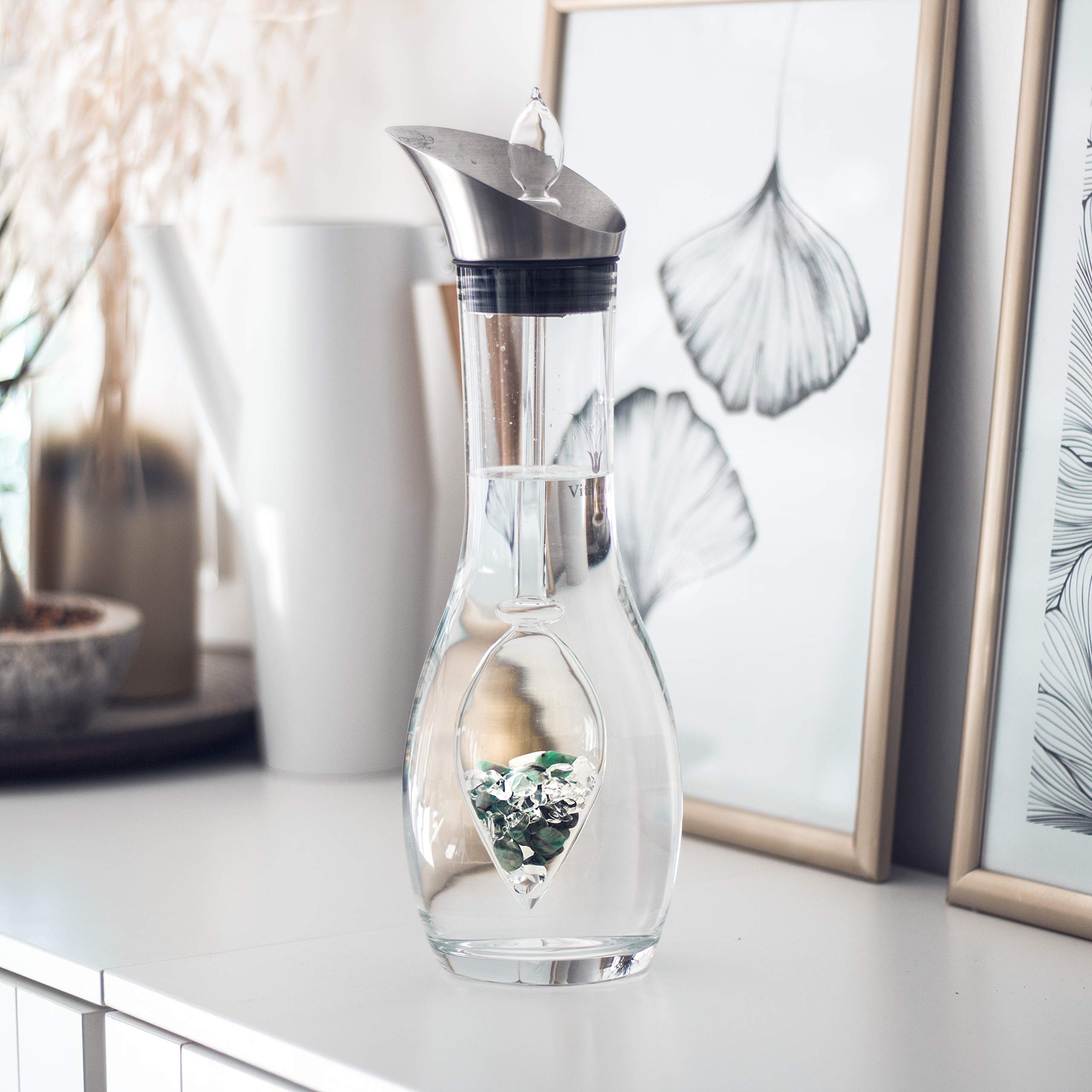 VitaJuwel Era VITALITY Crystal Water Carafe with Emerald & Clear Quartz - Natural Mineral Infusion for Enhanced Hydration | Perfect for Home, Office & Wellness Retreats