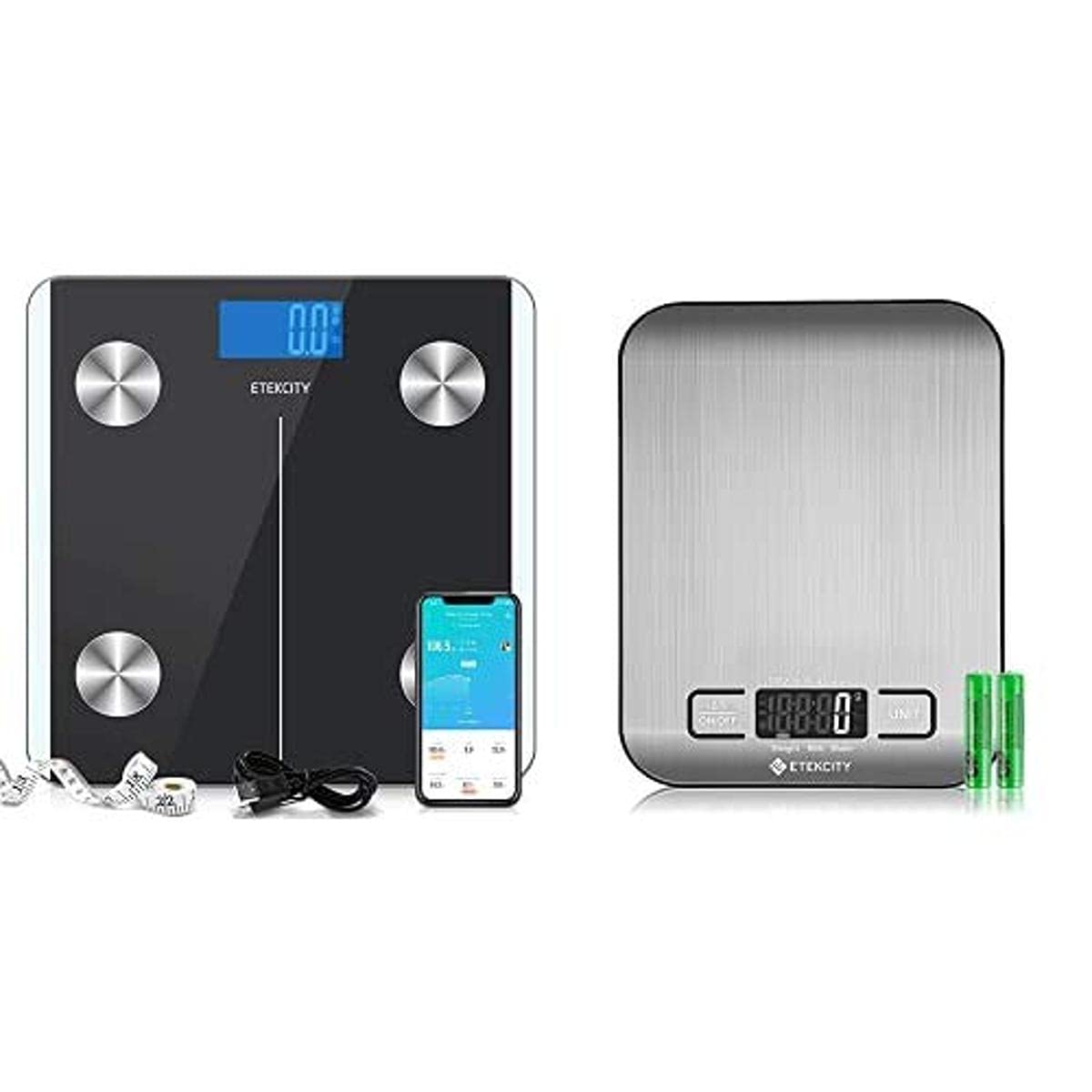 Etekcity Digital Smart Body Fat Scale & Food Kitchen Scale - Accurate Weight Measurement for Health Tracking & Cooking - Perfect for Home Gym, Bathroom, and Kitchen Use