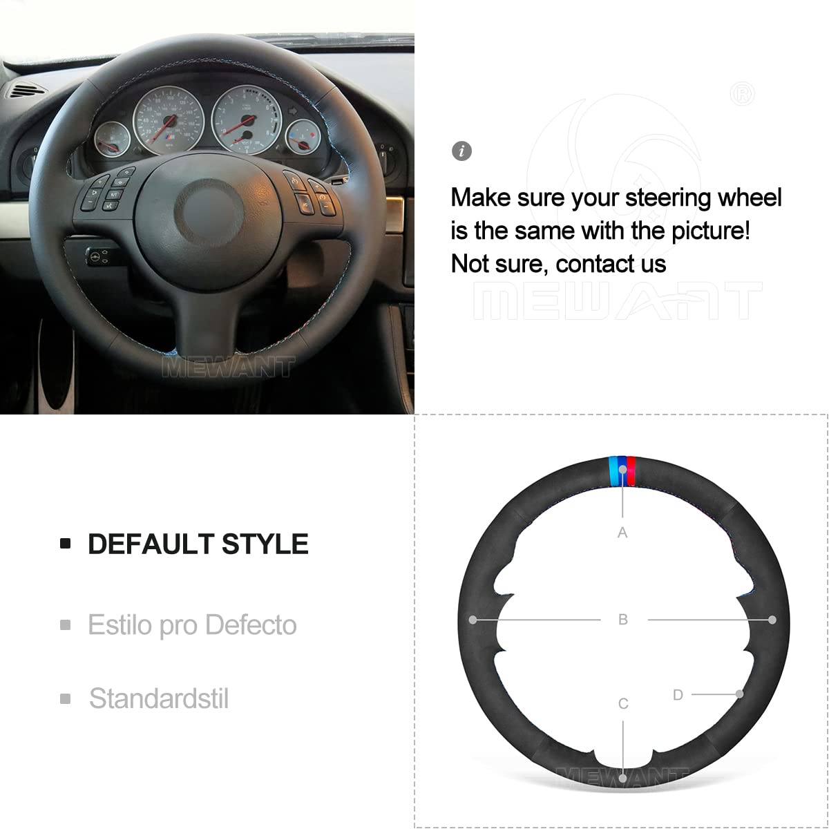 MEWANT Suede Steering Wheel Cover for BMW E46 E36 E39 - Black