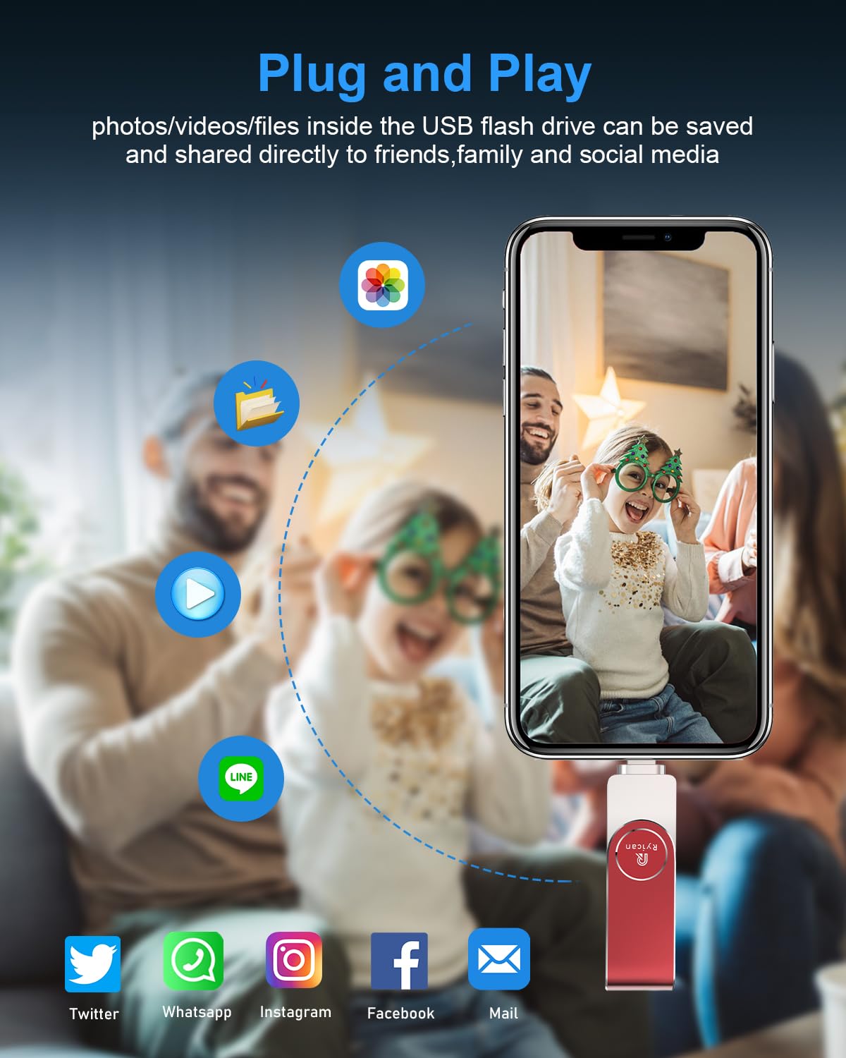 512GB USB 3.0 Flash Drive for iPhone & Android - High-Speed 4-in-1 Photo Stick with USB-C/USB-A - Compatible with iOS, PC, Mac, Laptop, Tablet - One-Click Backup for Photos & Videos - Perfect for Travel, Work & School File Storage