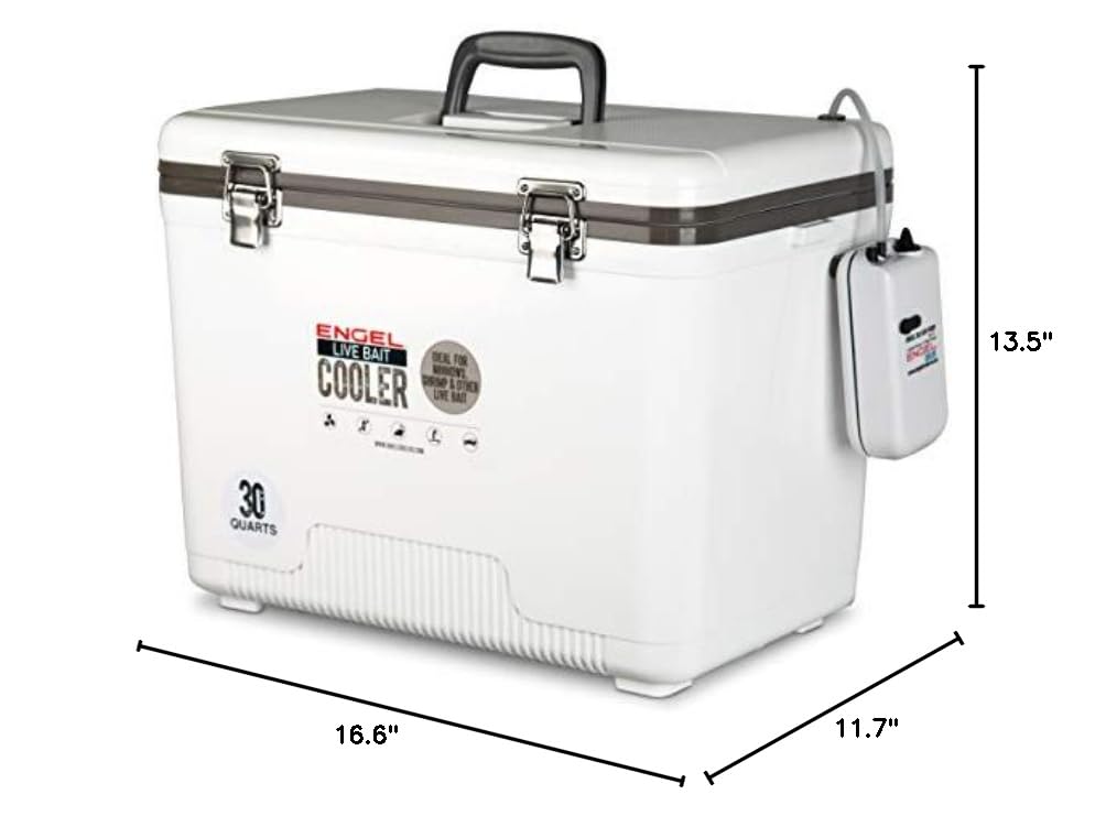 Engel Live Bait Cooler with 2-Speed Aerator Pump - Portable Fishing Bait Station for Shrimp, Minnows & Live Fish - Ideal for Kayak, Boat & Ice Fishing - ENGLBC-N