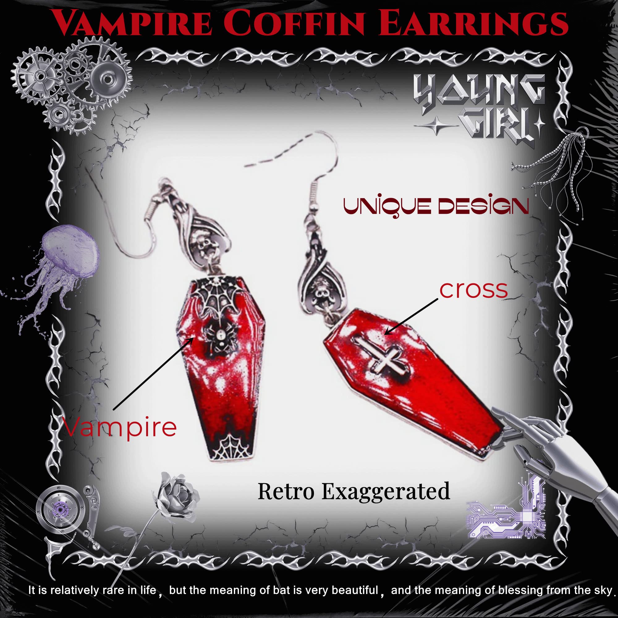 GAUEIOUR Vampire Coffin Earrings with Spider Web Cross Bat Design - Gothic Halloween Cosplay Jewelry for Men & Women | Perfect for Halloween Parties, Gothic Fashion, and Vampire Themed Events