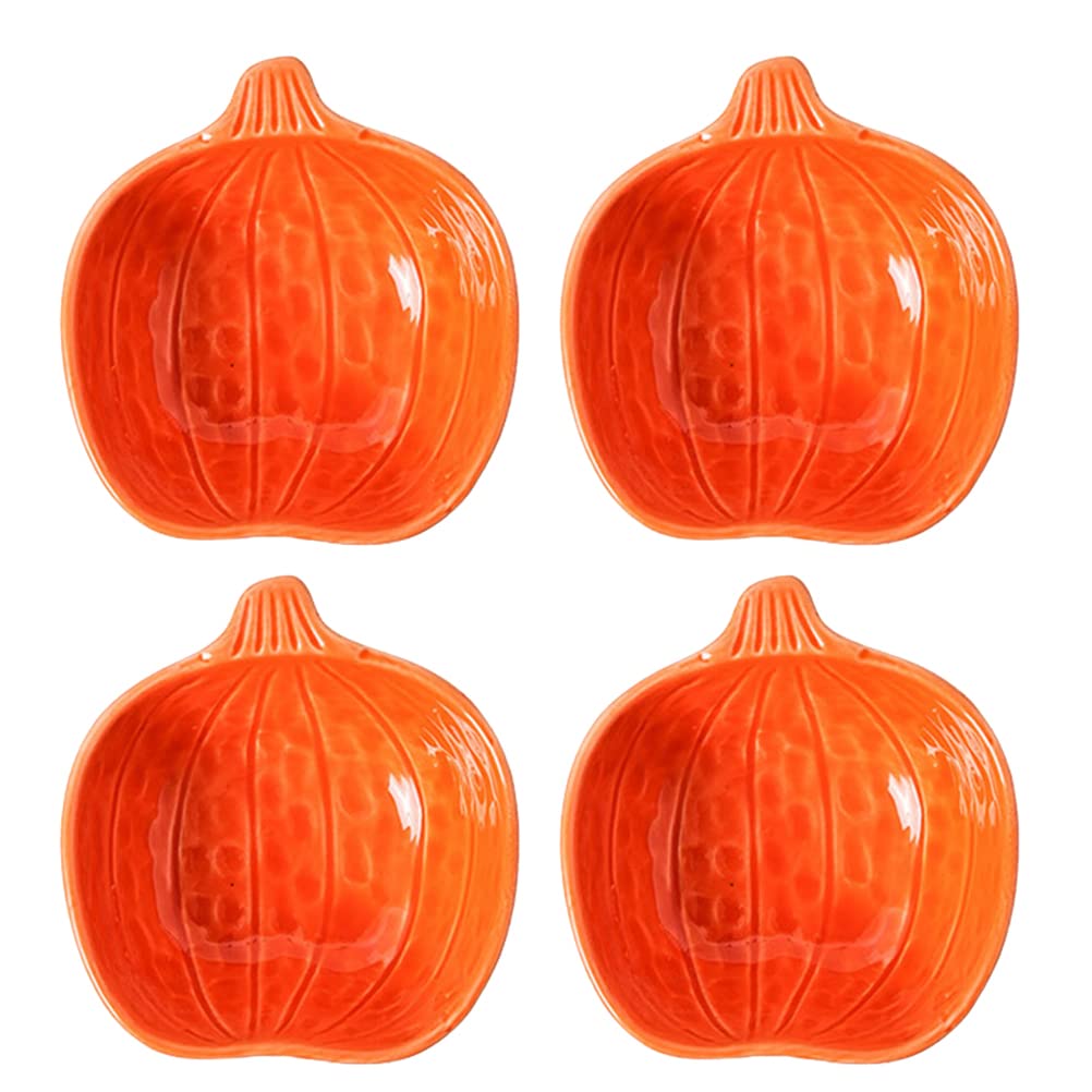 LUOZZY 4Pcs Ceramic Sushi Plates - Japanese Soy Sauce Dipping Dishes with Vinegar Seasoning Bowls (Pumpkin Design) - Perfect for Sushi Restaurants, Home Dining & Asian Cuisine Presentation