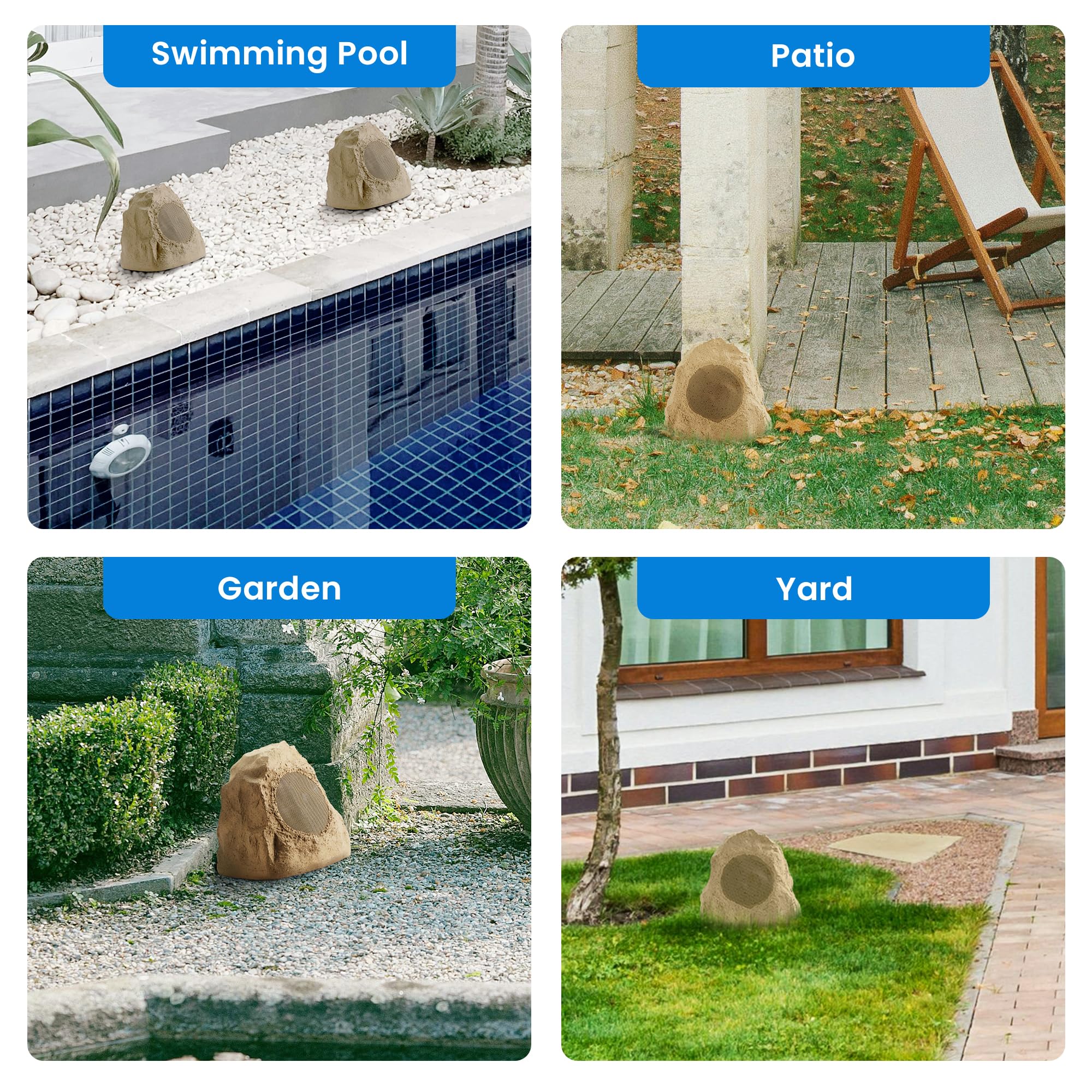 8R4S Outdoor Sandstone Rock 8 Speaker Set - Weatherproof Bluetooth Audio System for Yard, Patio, Pool, Spa, and Garden Landscaping