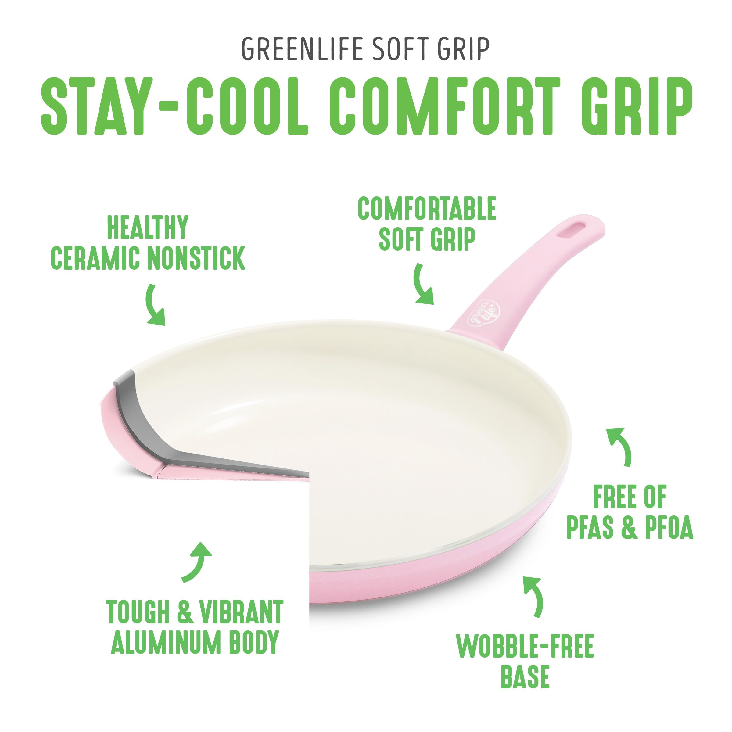GreenLife Soft Grip 16-Piece Non-Toxic Ceramic Nonstick Cookware Set - PFAS-Free, Oven & Dishwasher Safe Pots and Pans with Glass Lids & Stay-Cool Handles - Perfect for Frying, Sauteing, and Cooking Family Meals - Ideal for Home Chefs and Everyday Kitchen Use
