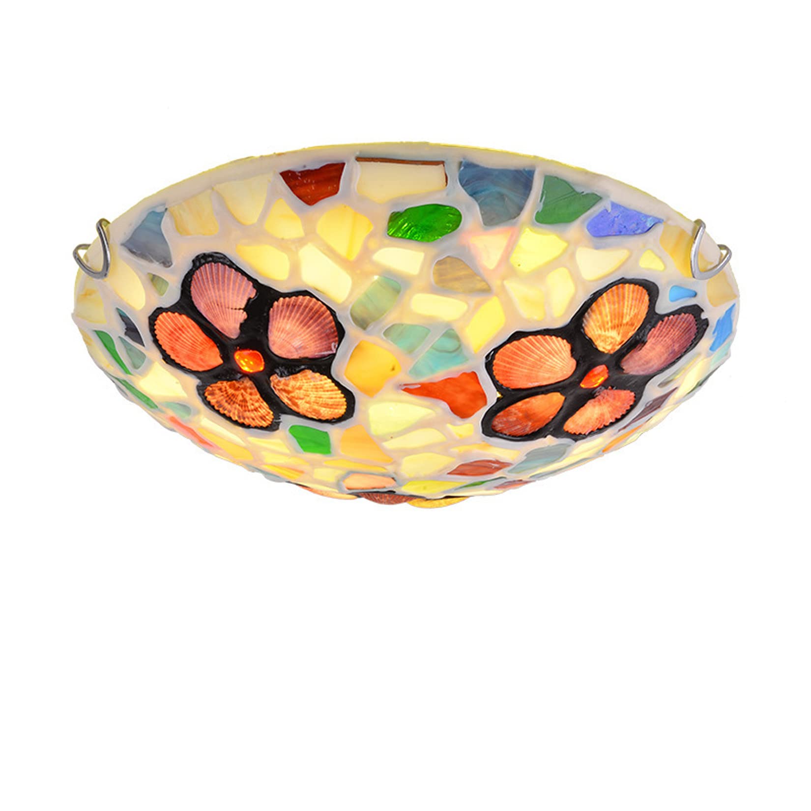 Tiffany Style Flush Mount Ceiling Lamp - 30cm American Pastoral Floral Shells Island Ceiling Light Fixture with E27 Socket for Bedroom, Living Room & Kitchen | Perfect for Cottage, Farmhouse & Coastal Home Decor