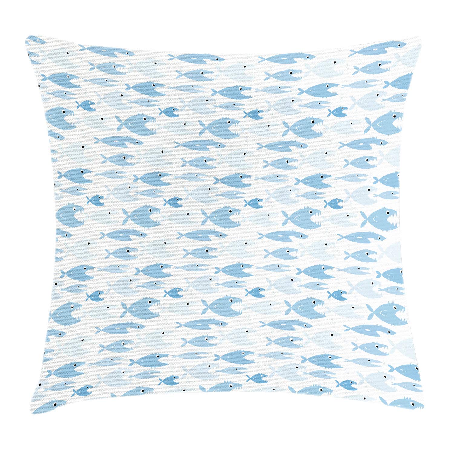 Ambesonne Fish Throw Pillow Cover 20x20 Inches - Cute Cartoon Piranha Design with Sharp Teeth, Aquatic Fauna Nature Illustration - Pale Blue Decorative Square Accent Pillow Case for Living Room, Bedroom, or Nursery Decor