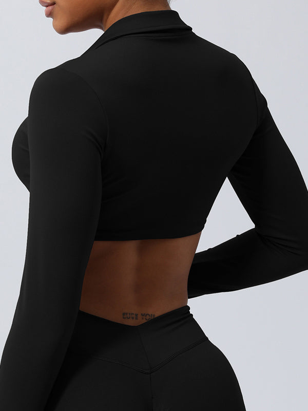 ZASUWA Women's Twist Front Breathable Yoga Top with Built-in Chest Pads - Long Sleeve Workout Shirt for Yoga, Pilates & Gym Training
