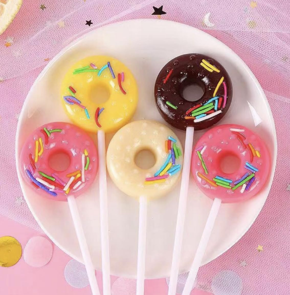 Donut Candy Lollipops - 12 Pack of Donut Shaped Suckers Individually Wrapped for Birthday Parties, Baby Showers & Candy Buffets