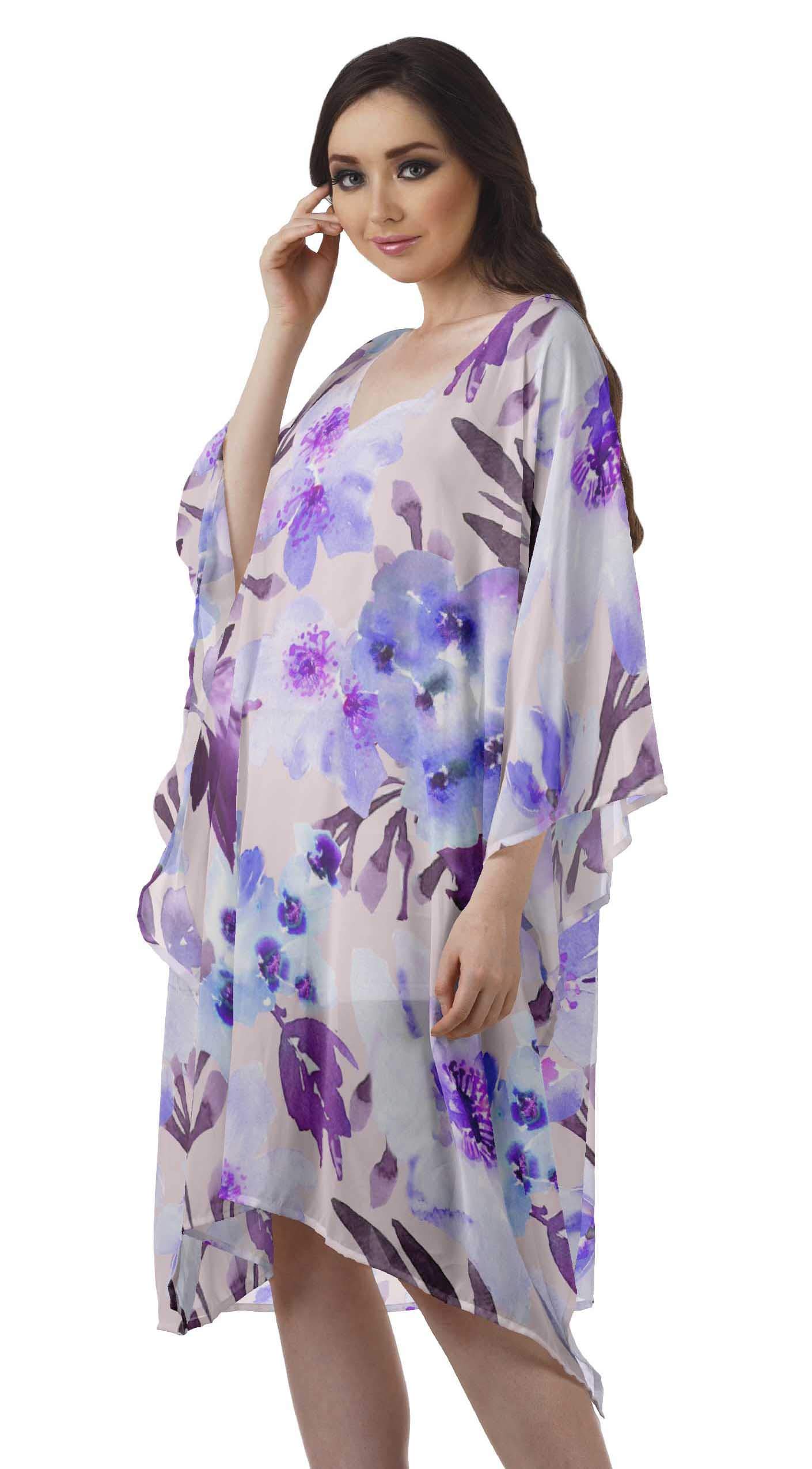 Women's Flowy Georgette Beach Kaftan - Bikini Cover Up, Summer Midi Dress with Side Slits | Perfect for Poolside, Vacation & Boho Outfits