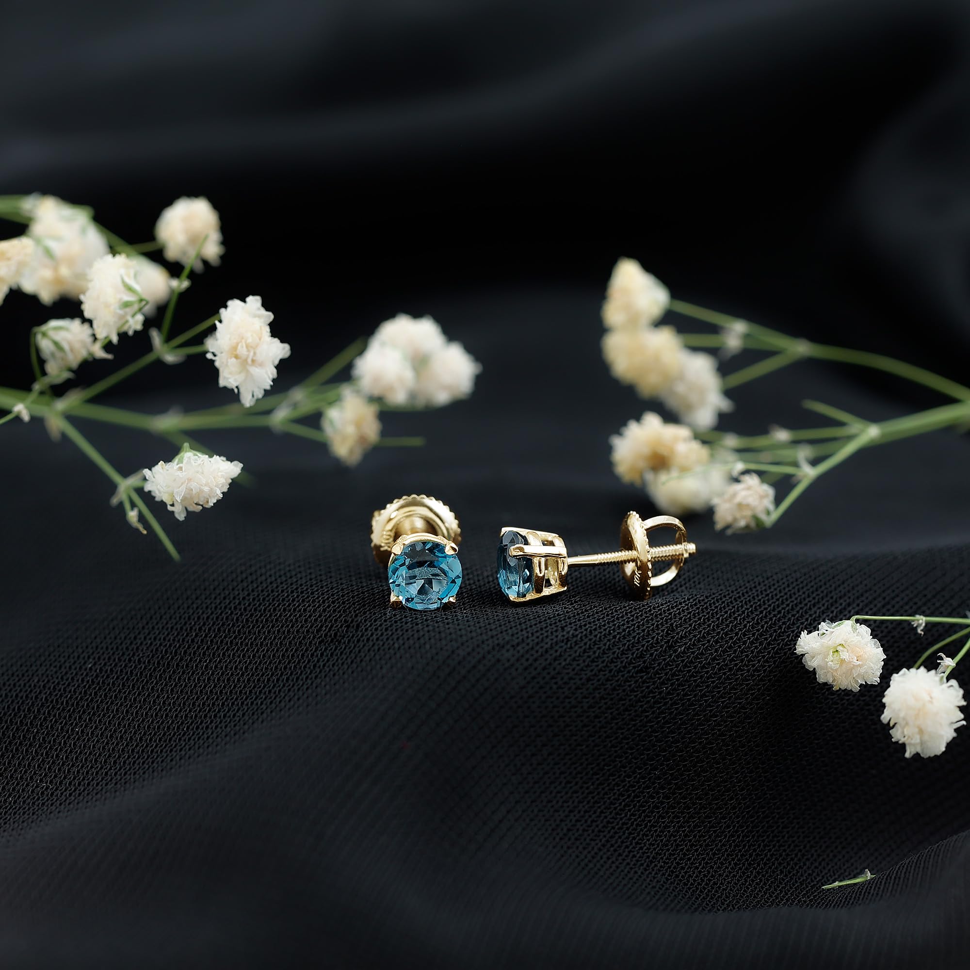 London Blue Topaz Solitaire Screw Back Stud Earrings - December Birthstone Jewelry, Elegant Gift for Women, Perfect for Birthday, Anniversary & Special Occasions