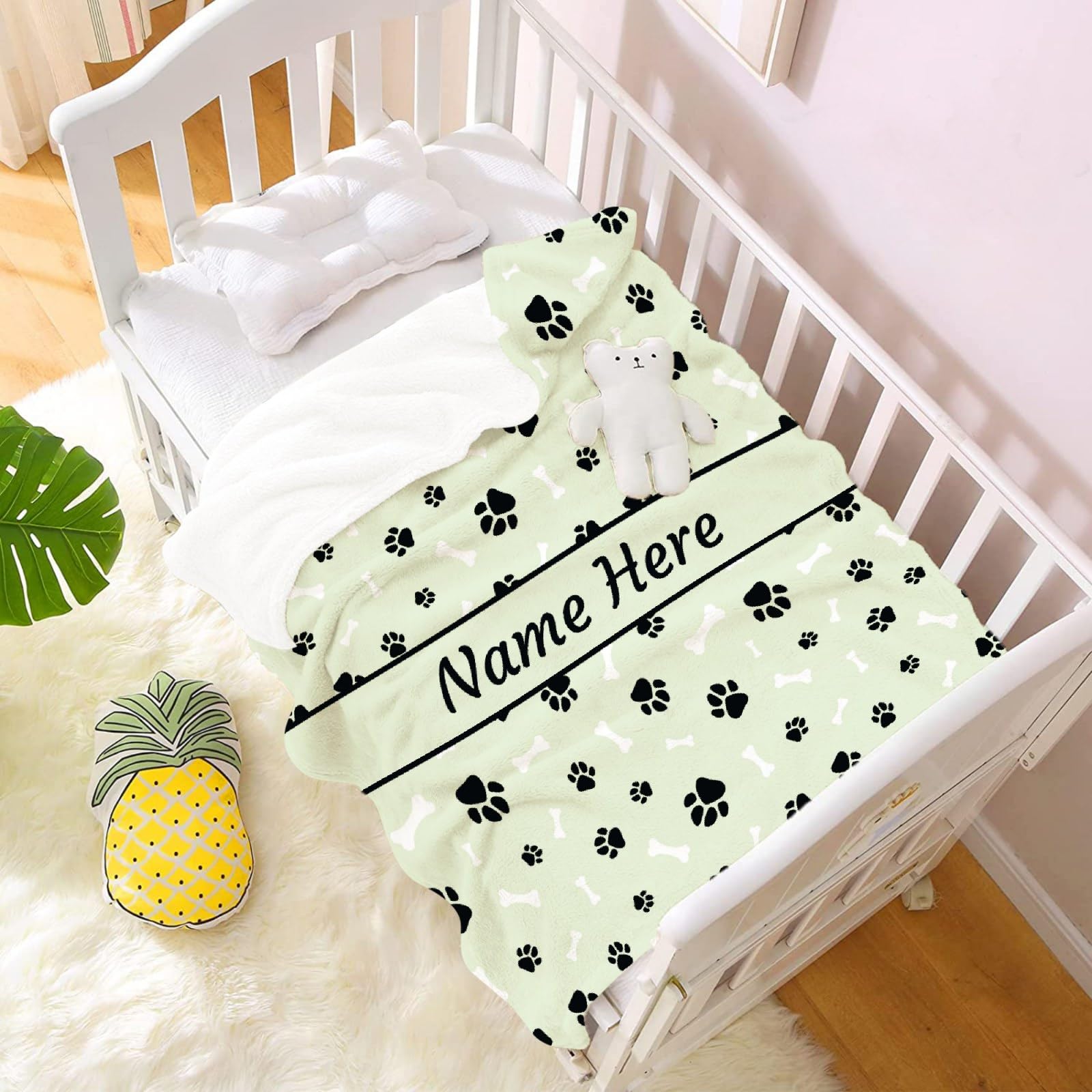 **Custom Personalized Dog Blanket with Name - Soft Cozy Fleece Pet Blanket for Puppy, Dog Lovers, Mom & Dad - Cute Paws & Bones Design - Perfect for Bed, Sofa, Couch & Travel Gifts**    *(Use Case: Ideal for snuggling at home, travel comfort, or as a heartfelt gift for dog lovers!)*