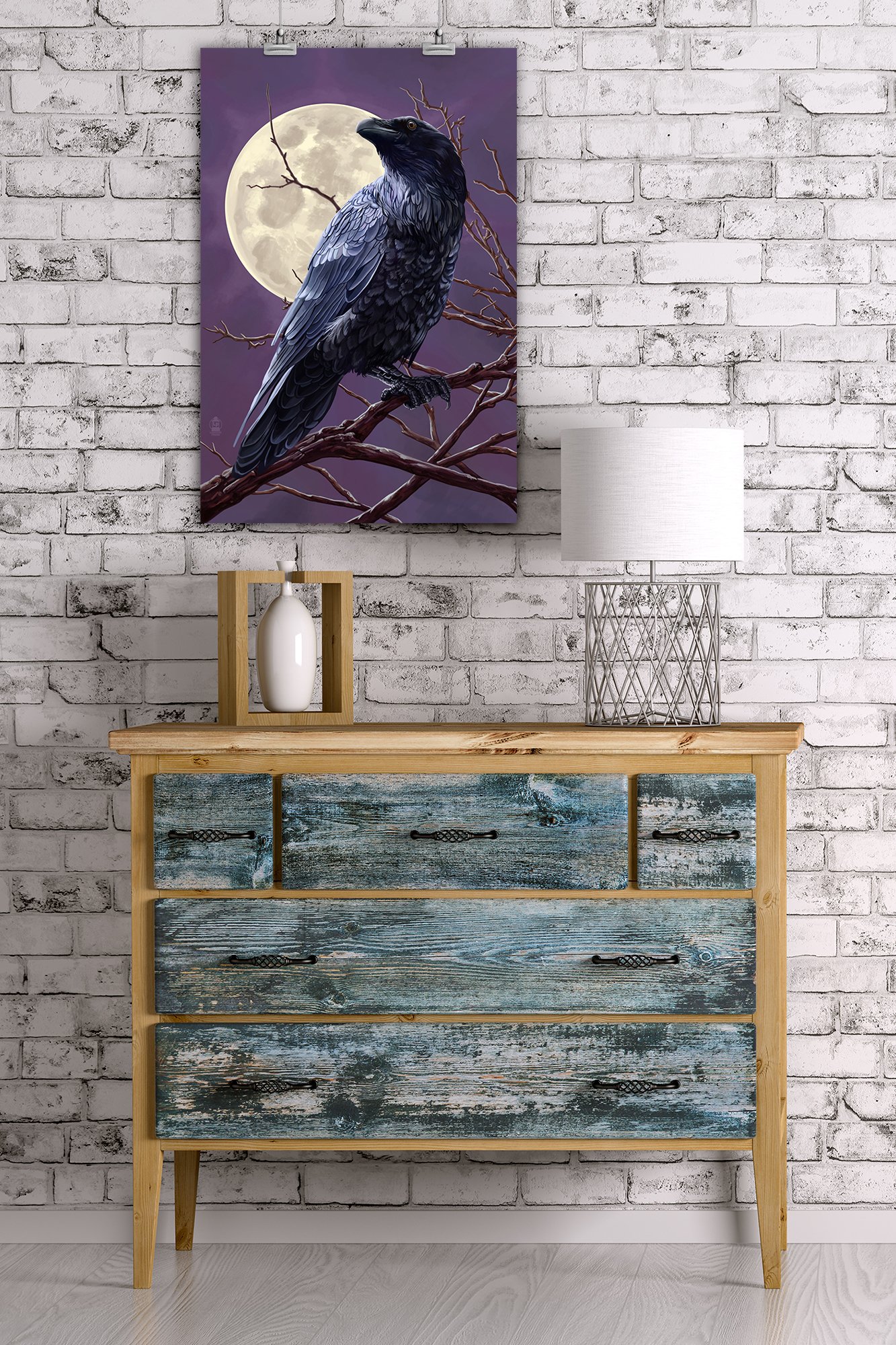 Lantern Press 16x24 Inch Giclee Art Print - Raven and Moon Night Scene Wall Decor for Living Room, Bedroom & Office
